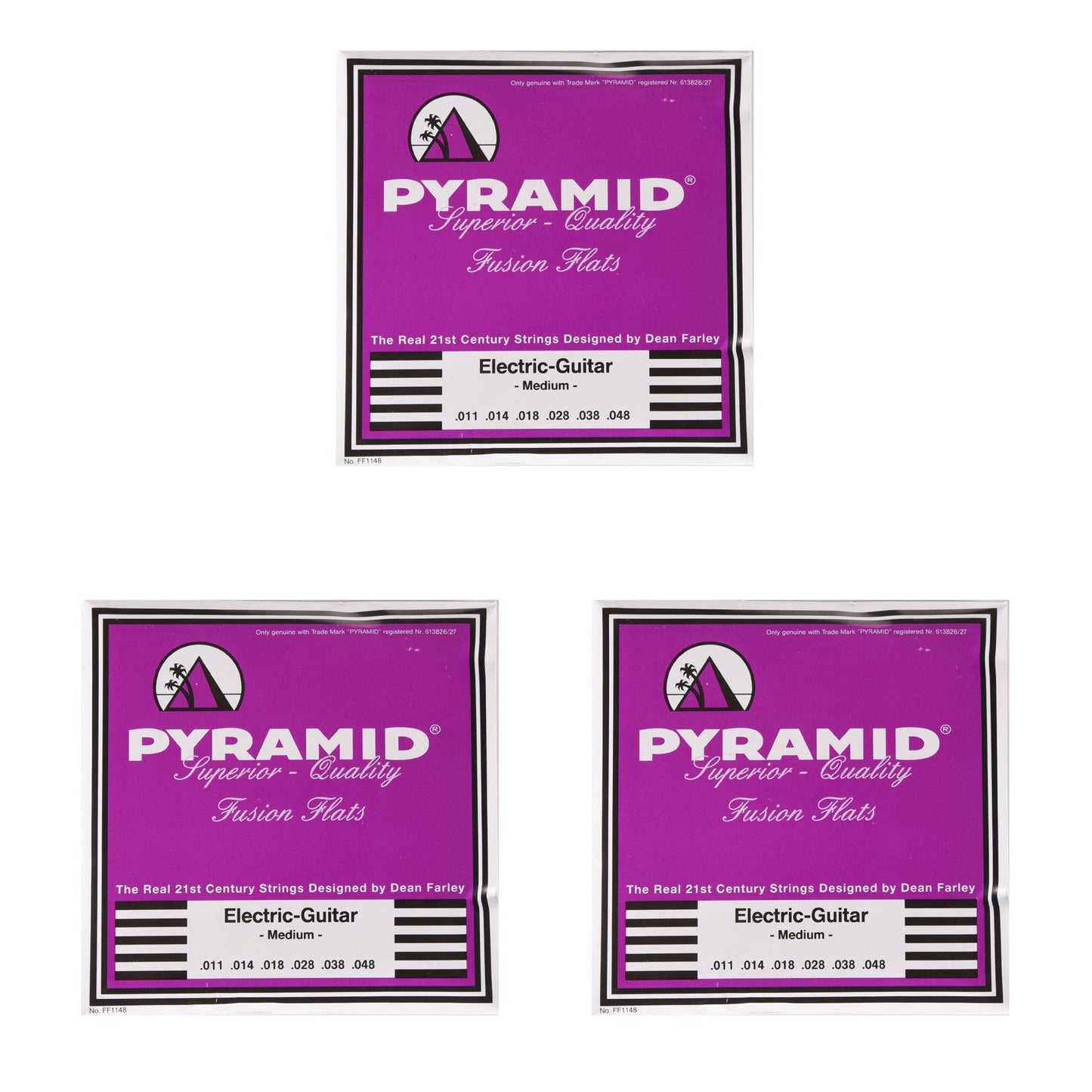 Pyramid Fusion Flats Chrome-Nickel Flatwound Guitar Strings Medium 11-48 3 Pack Bundle Accessories / Straps