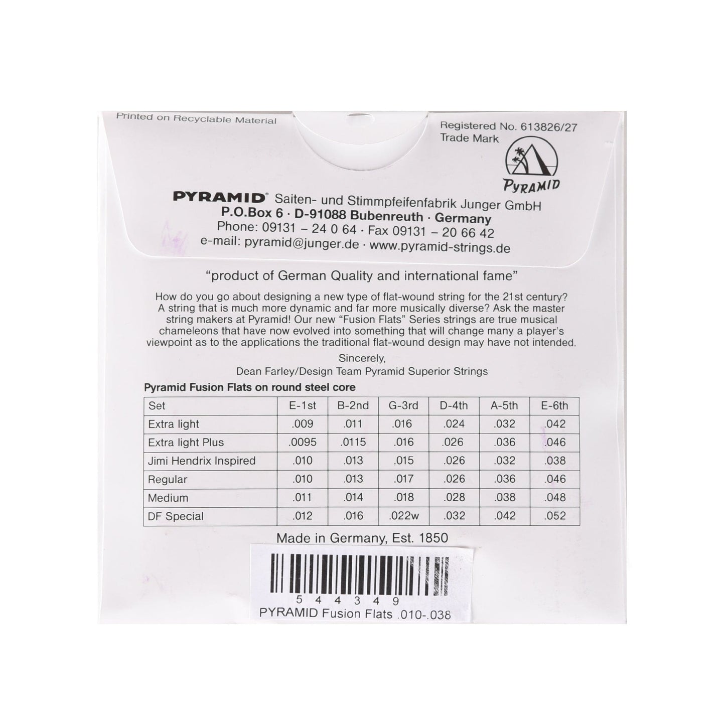 Pyramid Fusion Flats Chrome-Nickel Flatwound Guitar Strings Jimi Hendrix-Inspired 10-38 Accessories / Strings / Guitar Strings