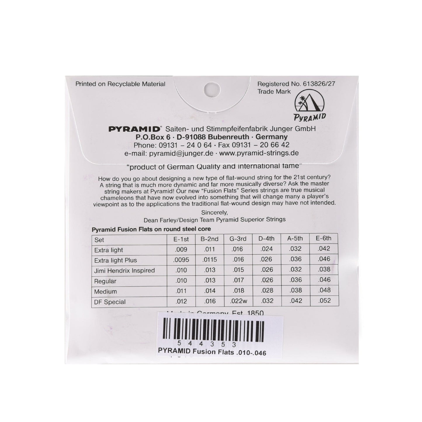 Pyramid Fusion Flats Chrome-Nickel Flatwound Guitar Strings Regular 10-46 Accessories / Strings / Guitar Strings