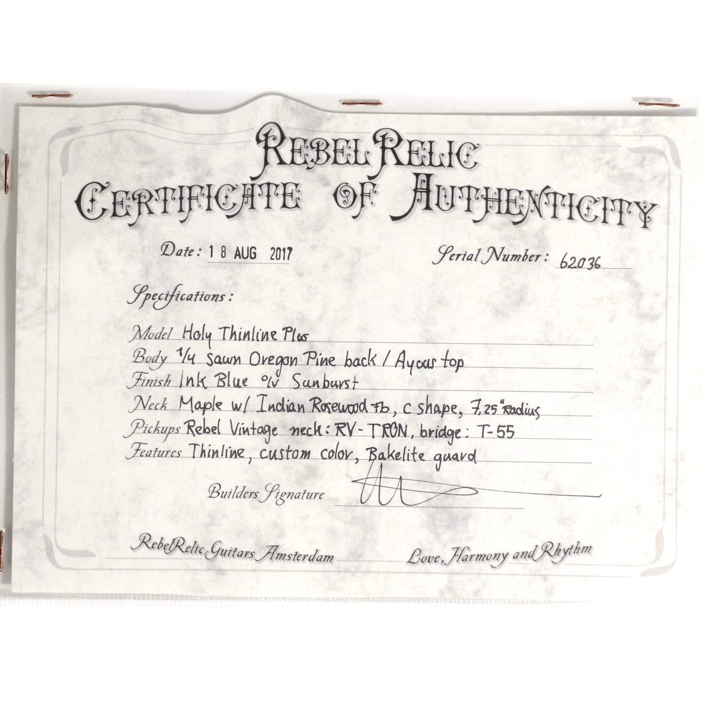 RebelRelic Holy Thinline Ink Blue Over Sunburst RW w/Rebel Vintage RV Tron/T-55 Pickups Electric Guitars / Semi-Hollow