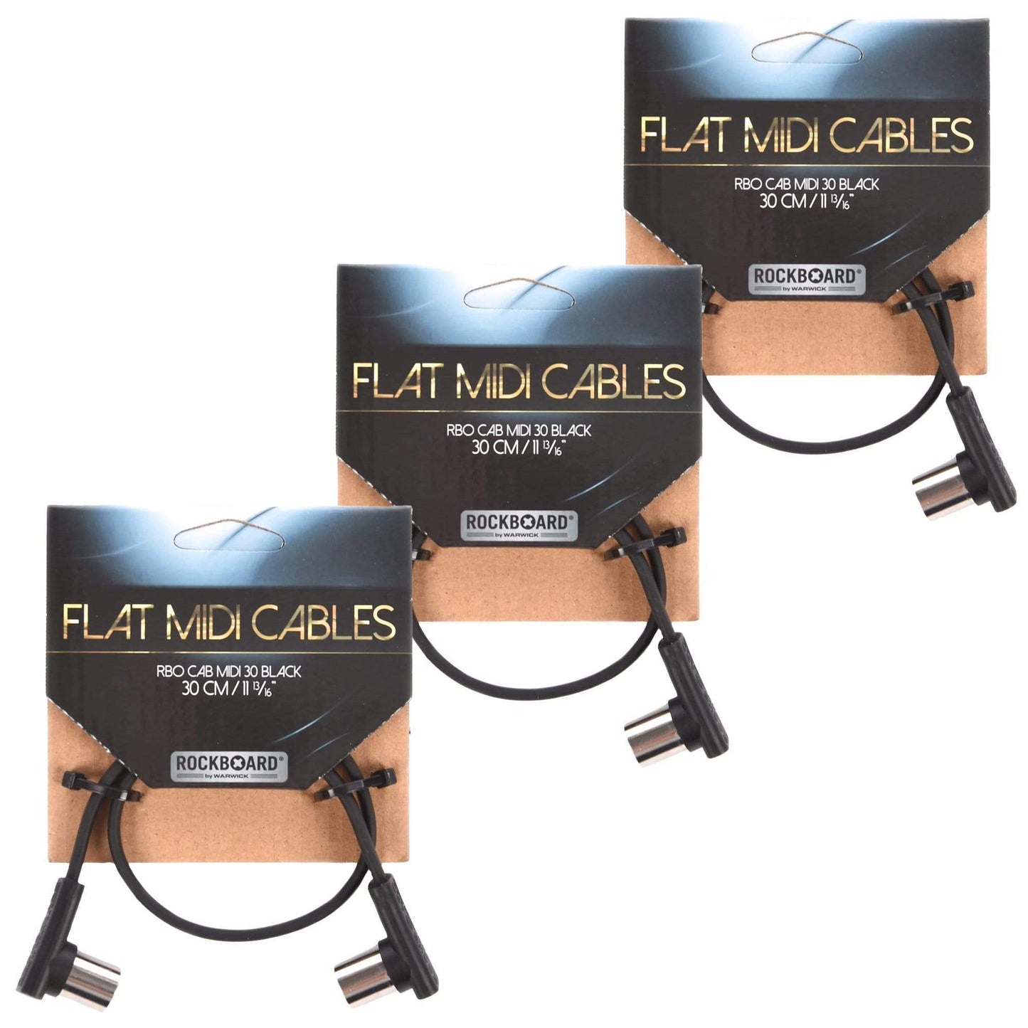 Rockgear Midi Cable, 30cm / 11.81" Black 3 Pack Bundle Accessories / Cables