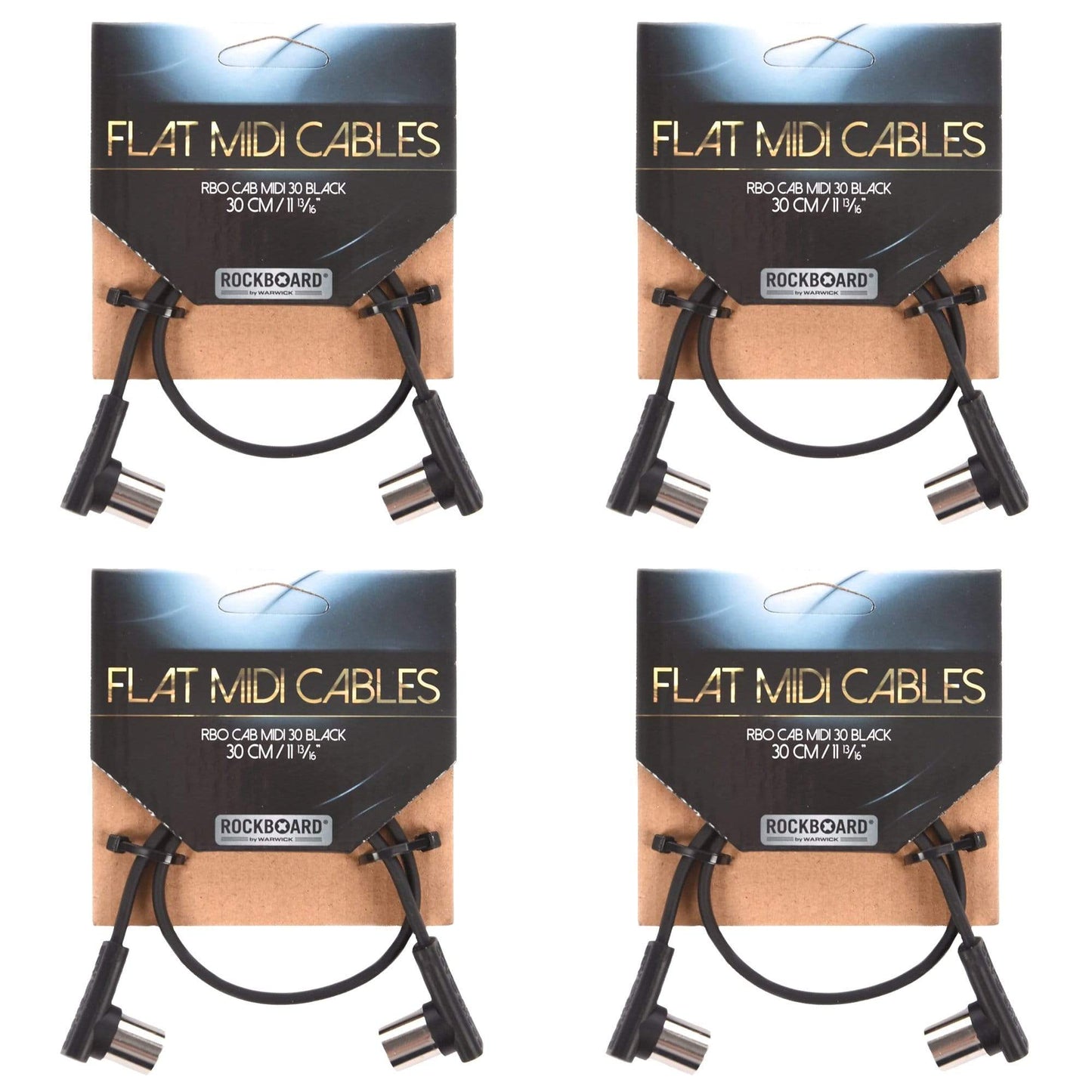 Rockgear Midi Cable, 30cm / 11.81" Black 4 Pack Bundle Accessories / Cables