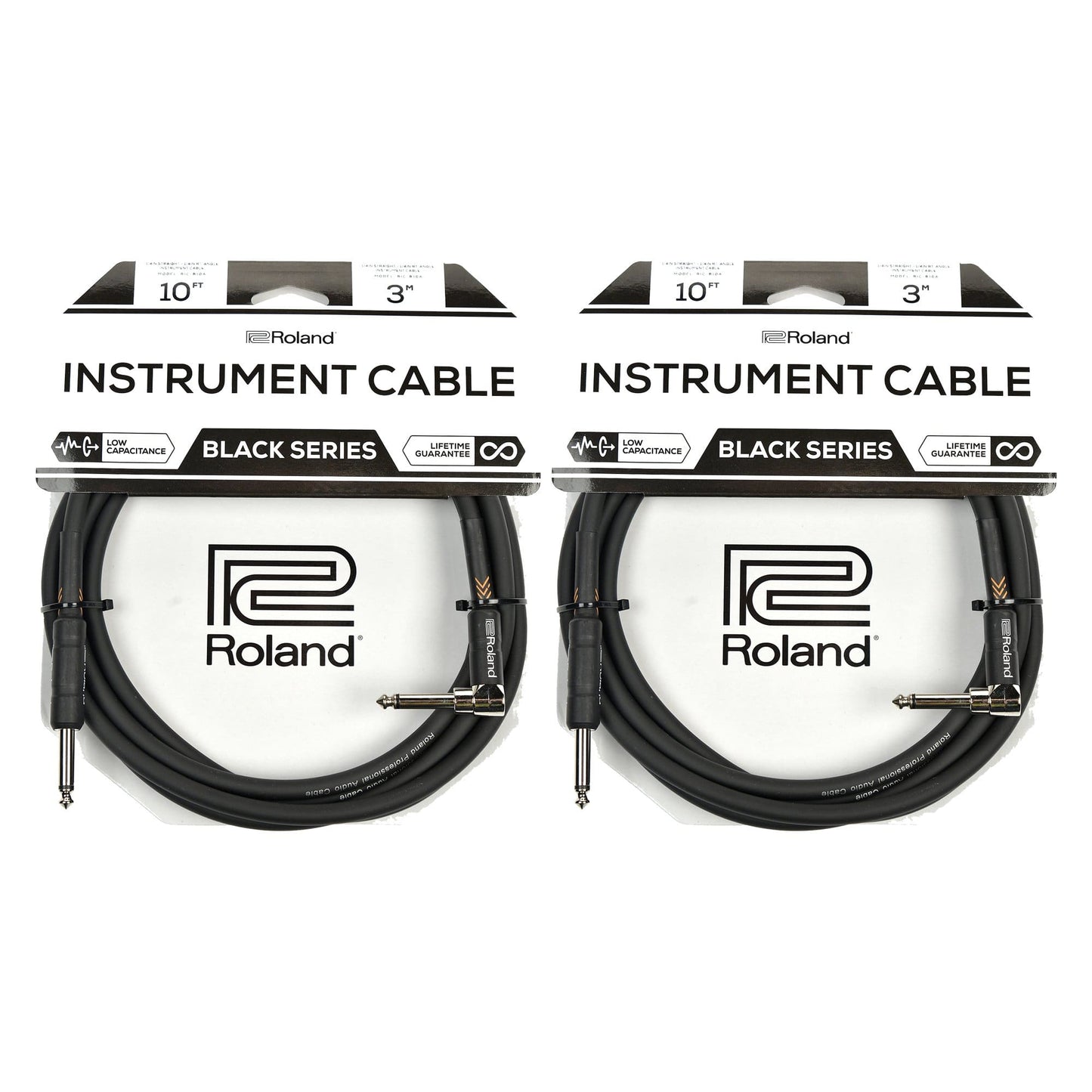 Roland Black Series 10ft A/S 1/4" Instrument Cable 2 Pack Bundle Accessories / Cables