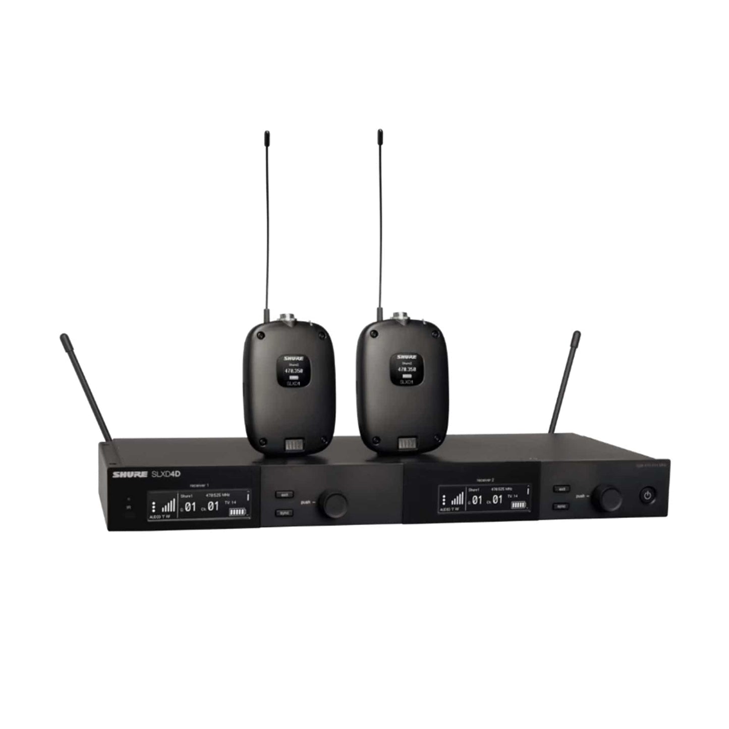 Shure SLX14D G58 Dual Wireless Combo System w/ 2 SLXD1 Bodypacks and SLXD4D Receiver Pro Audio / Accessories / Wireless Receivers