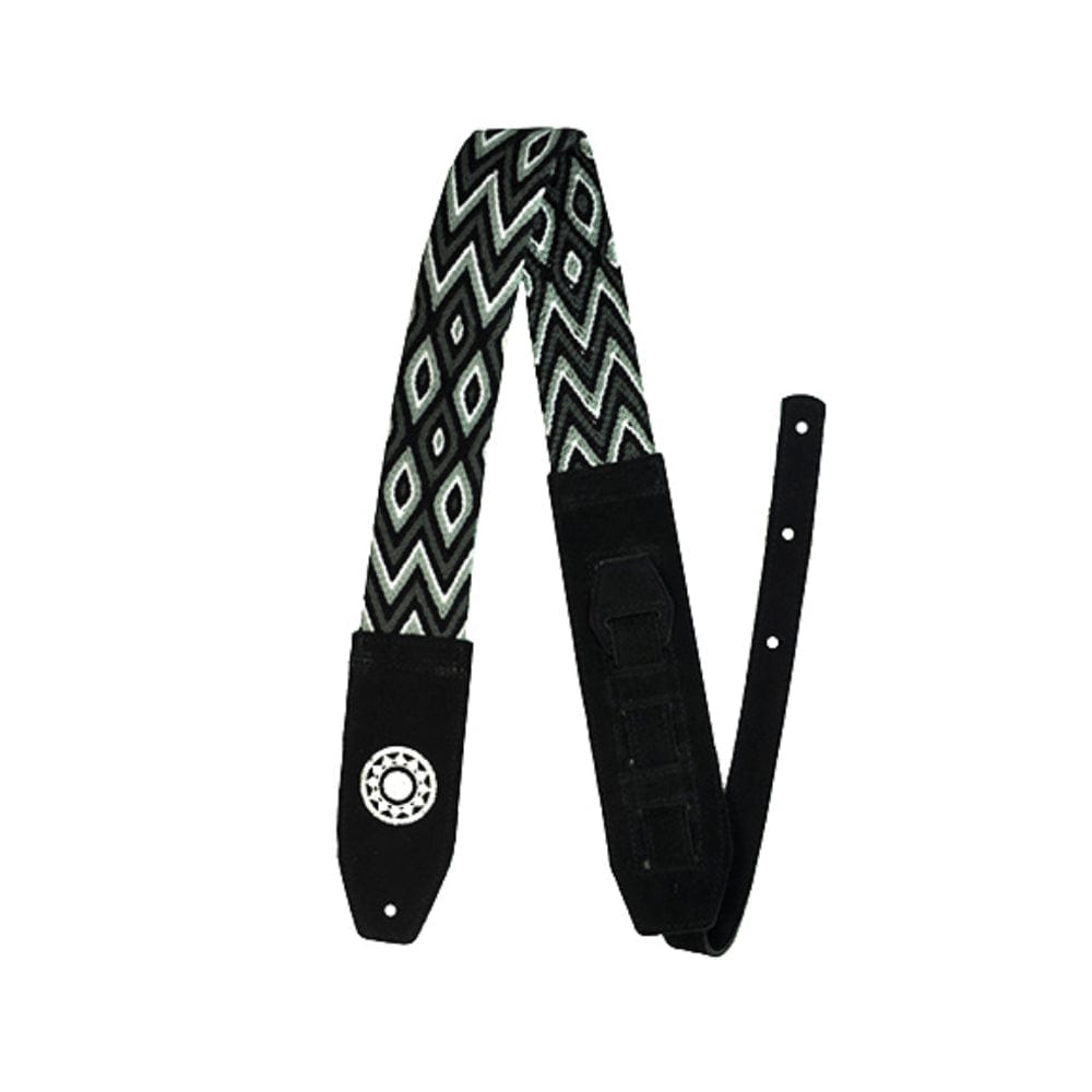 Souldier Dream Weaver - One-of-a-Kind Hand Woven Guitar Strap - Black, Grey, & White - Black Ends Accessories / Straps