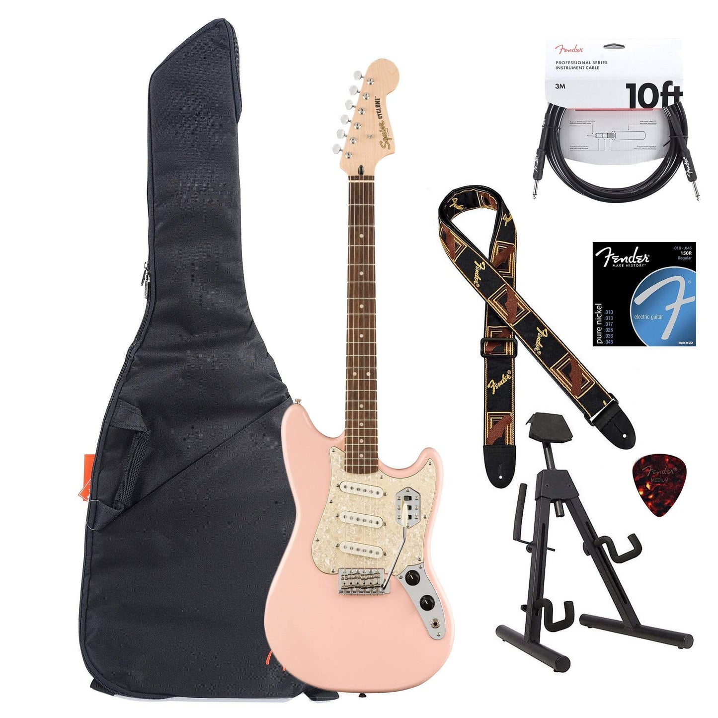 Squier Paranormal Cyclone LRL Shell Pink Essentials Bundle Electric Guitars / Solid Body