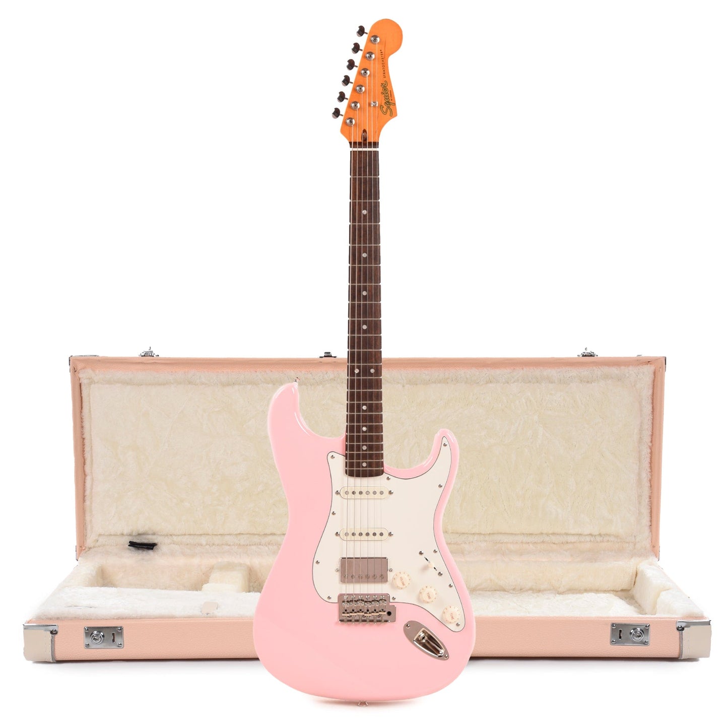 Squier Classic Vibe 60s Stratocaster HSS LRL Shell Pink 3-Ply Parchment and Hardshell Case Strat/Tele Shell Pink w/Cream Interior