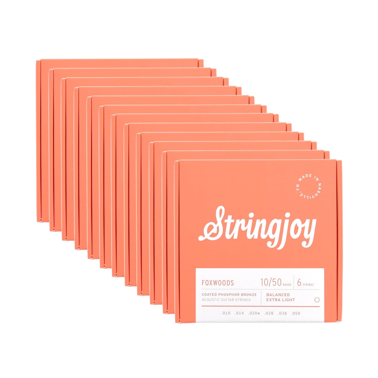 Stringjoy Foxwoods Acoustic Coated Phosphor Bronze Extra Light Gauge 10-50 12 Pack Bundle Accessories / Strings / Guitar Strings
