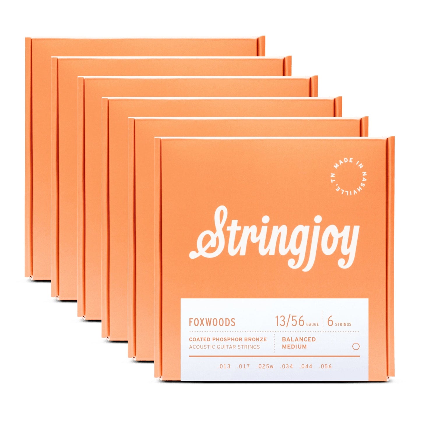 Stringjoy Foxwoods Acoustic Coated Phosphor Bronze Medium Gauge 13-56 6 Pack Bundle Accessories / Strings / Guitar Strings