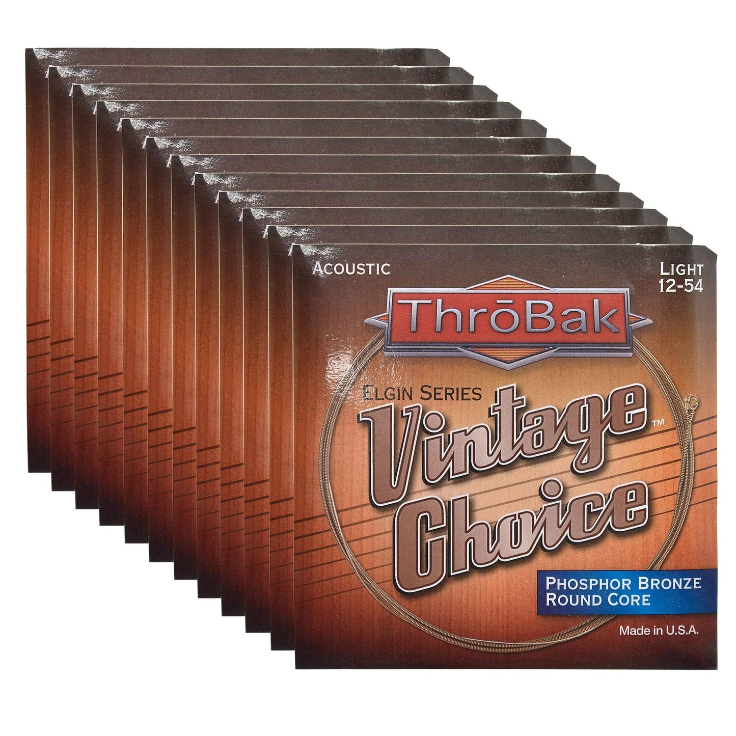 ThroBak Round Wound Phosphor Bronze Round Core Light Acoustic String Set (12-54) 12 Pack Bundle Accessories / Strings / Guitar Strings