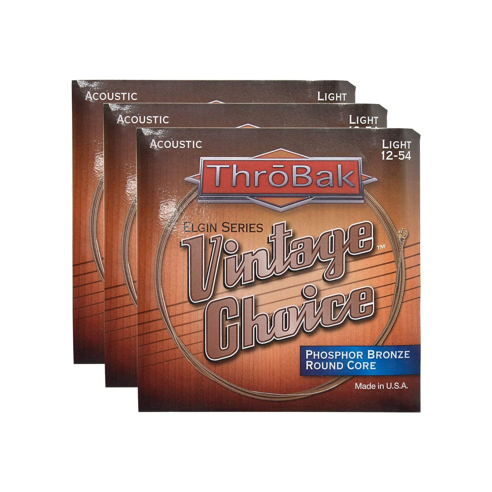 ThroBak Round Wound Phosphor Bronze Round Core Light Acoustic String Set (12-54) 3 Pack Bundle Accessories / Strings / Guitar Strings