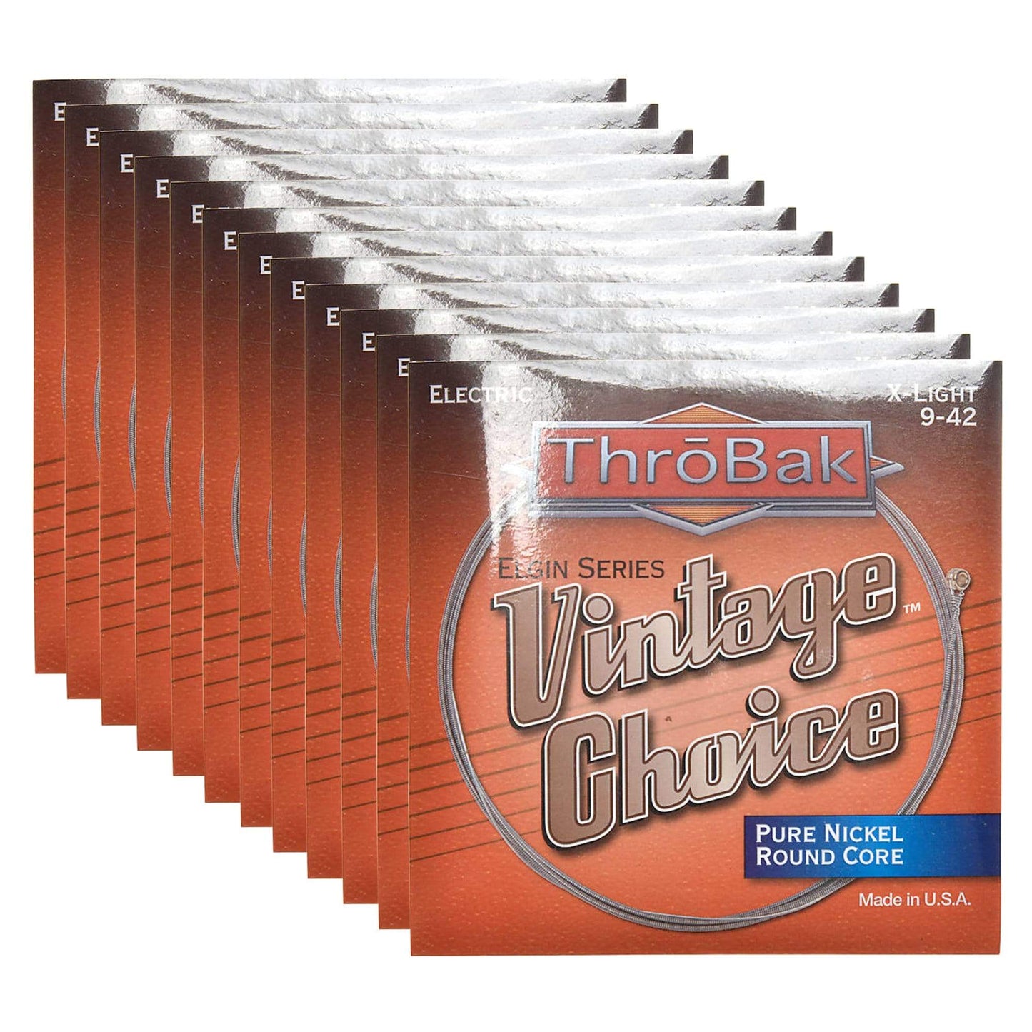 ThroBak Round Wound Pure Nickel Round Core X-Light Electric String Set (9-42) 12 Pack Bundle Accessories / Strings / Guitar Strings