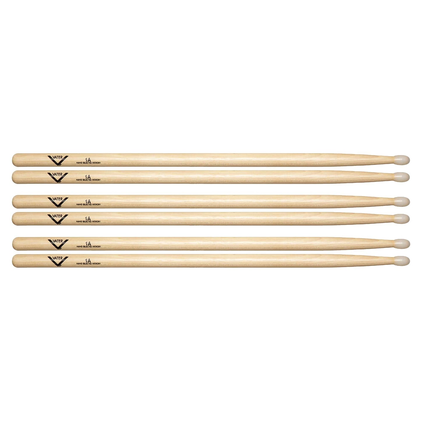 Vater Hickory 1A Nylon Tip Drum Sticks (3 Pair Bundle) Drums and Percussion / Parts and Accessories / Drum Sticks and Mallets