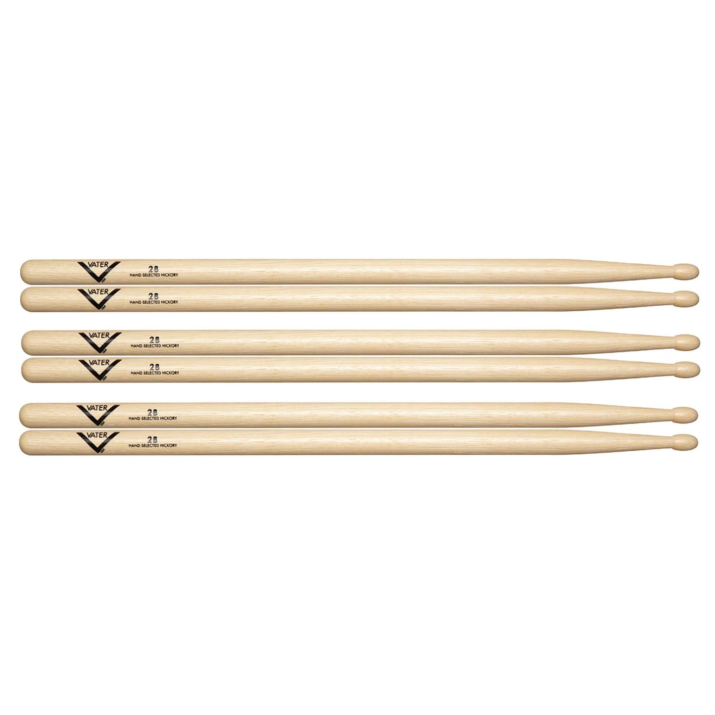 Vater Hickory 2B Wood Tip Drum Sticks (3 Pair Bundle) Drums and Percussion / Parts and Accessories / Drum Sticks and Mallets