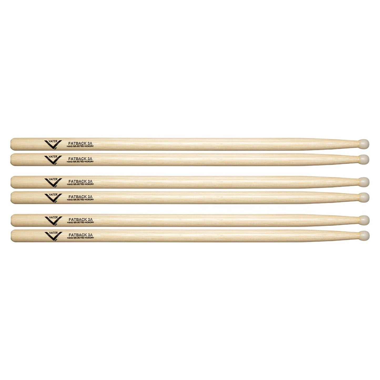 Vater Hickory 3A Fatback Nylon Tip Drum Sticks (3 Pair Bundle) Drums and Percussion / Parts and Accessories / Drum Sticks and Mallets