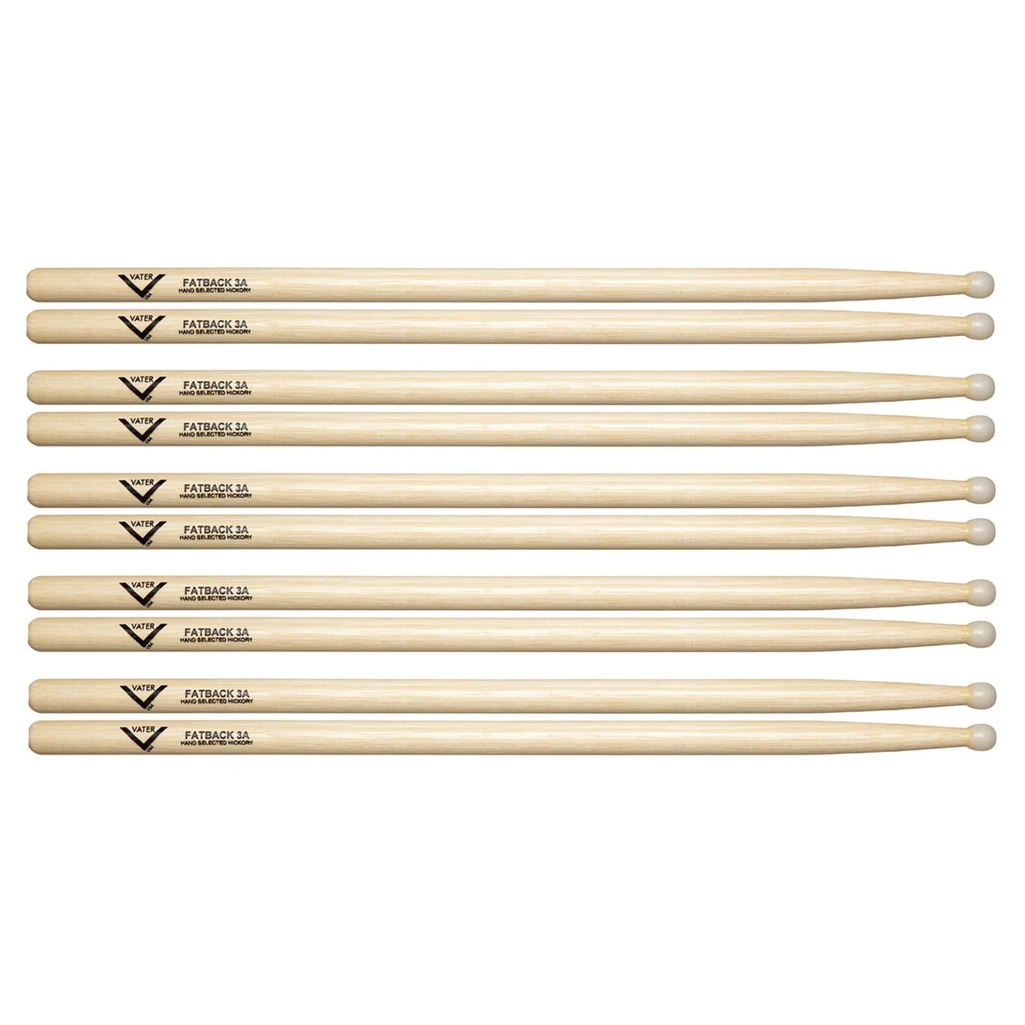 Vater Hickory 3A Fatback Nylon Tip Drum Sticks (5 Pair Bundle) Drums and Percussion / Parts and Accessories / Drum Sticks and Mallets