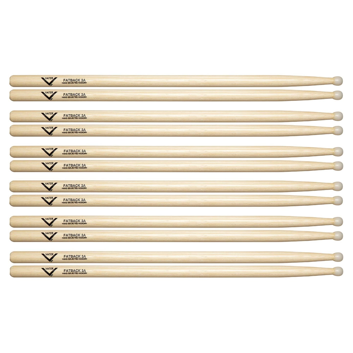 Vater Hickory 3A Fatback Nylon Tip Drum Sticks (6 Pair Bundle) Drums and Percussion / Parts and Accessories / Drum Sticks and Mallets