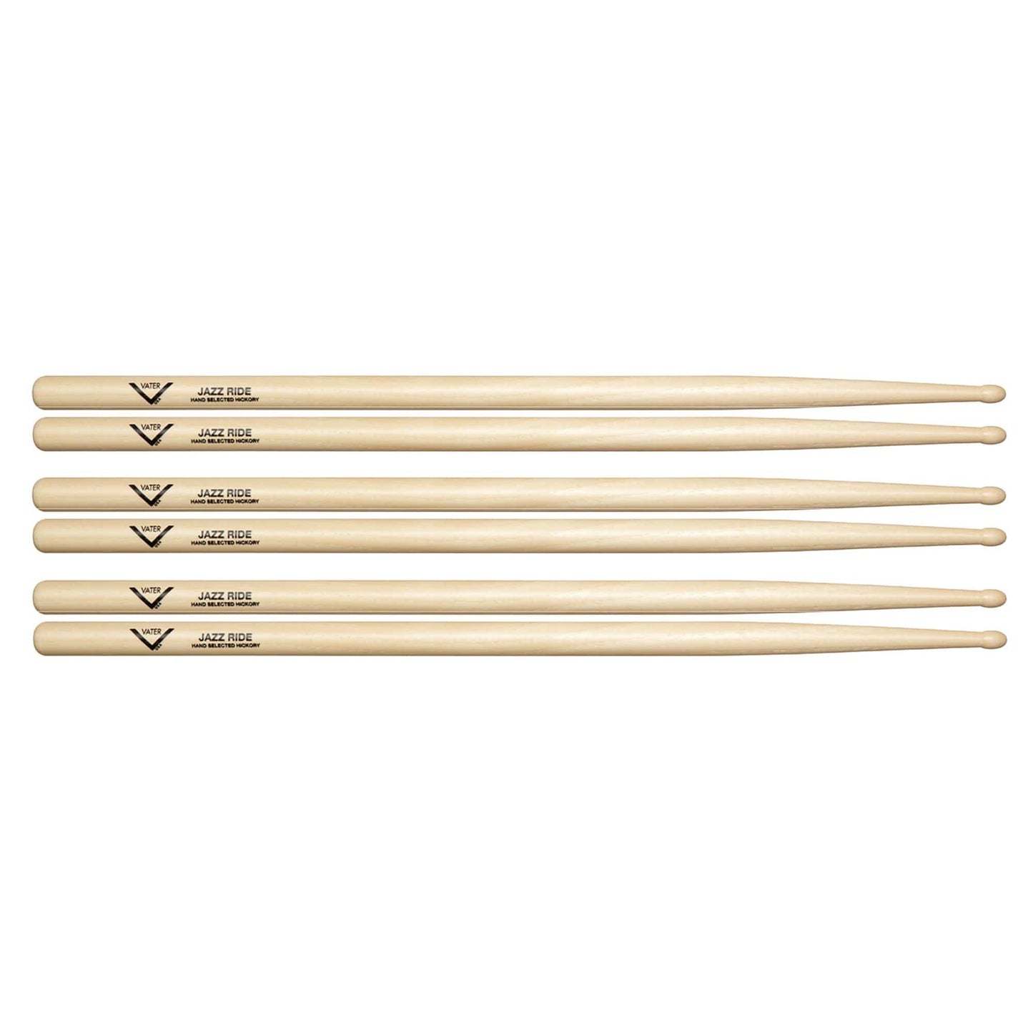 Vater Hickory Jazz Ride Wood Tip Drum Sticks (3 Pair Bundle) Drums and Percussion / Parts and Accessories / Drum Sticks and Mallets