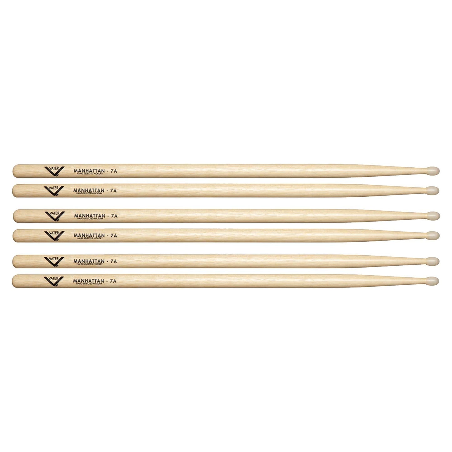 Vater Hickory Manhattan 7A Nylon Tip Drum Sticks (3 Pair Bundle) Drums and Percussion / Parts and Accessories / Drum Sticks and Mallets