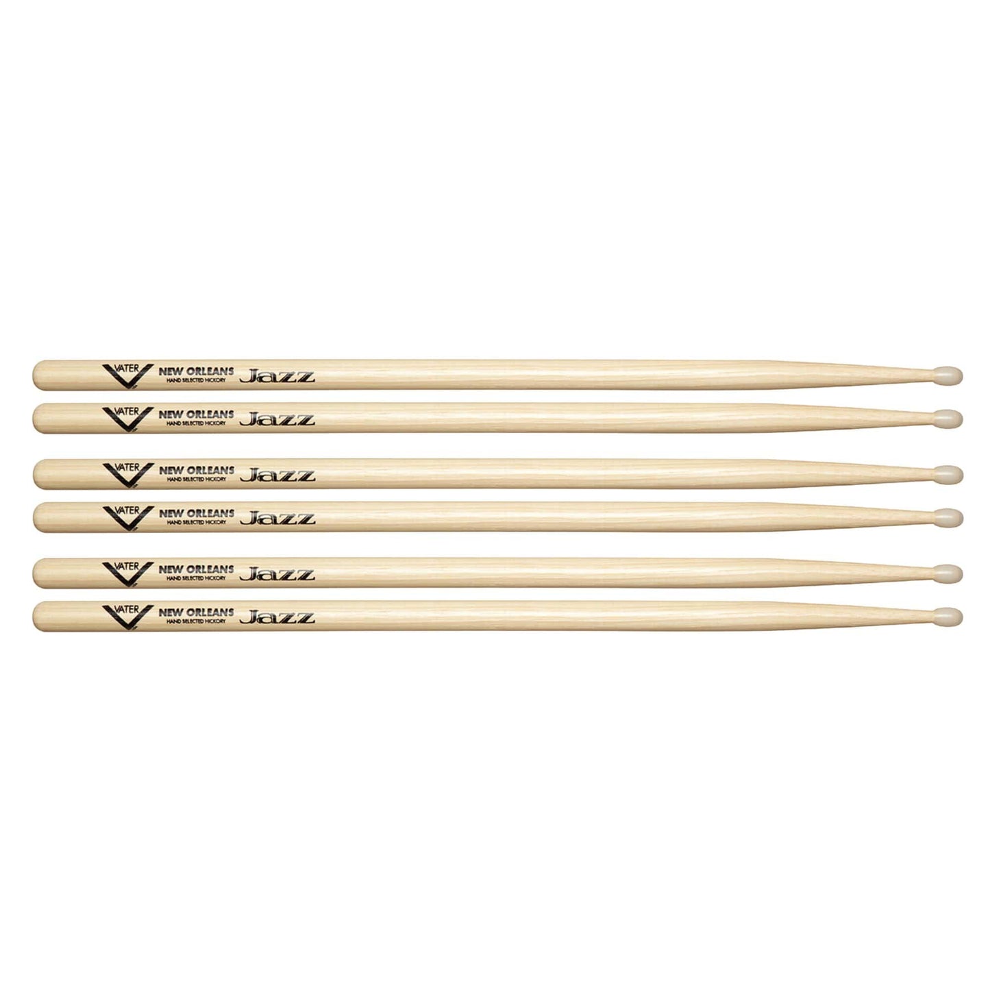 Vater Hickory New Orleans Jazz Nylon Tip Drum Sticks (3 Pair Bundle) Drums and Percussion / Parts and Accessories / Drum Sticks and Mallets