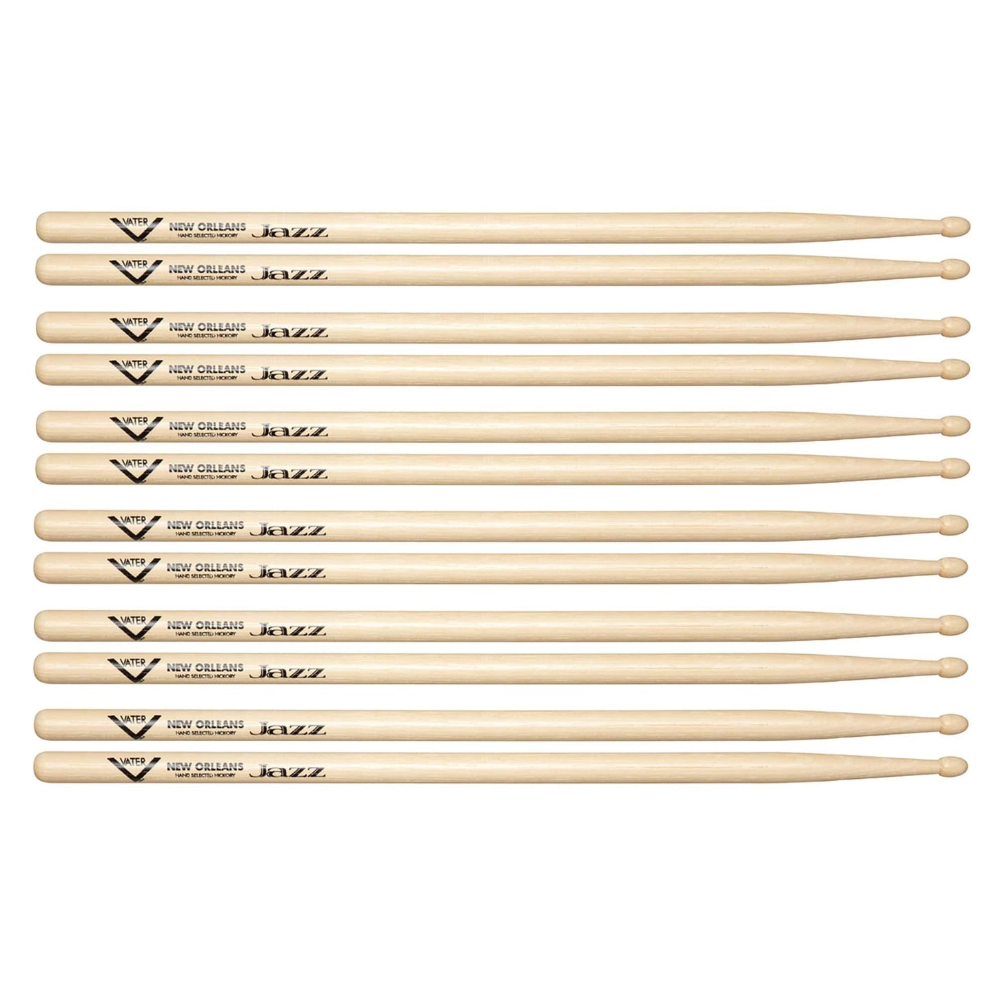 Vater Hickory New Orleans Jazz Wood Tip Drum Sticks (6 Pair Bundle) Drums and Percussion / Parts and Accessories / Drum Sticks and Mallets
