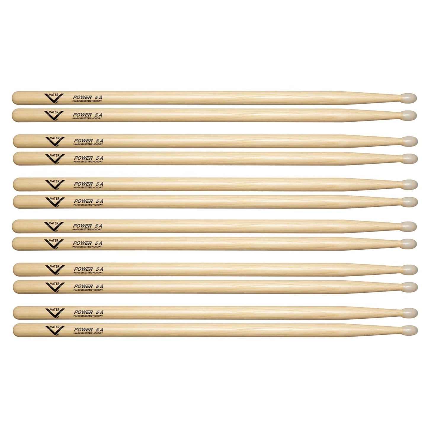 Vater Hickory Power 5A Nylon Tip Drum Sticks (6 Pair Bundle) Drums and Percussion / Parts and Accessories / Drum Sticks and Mallets
