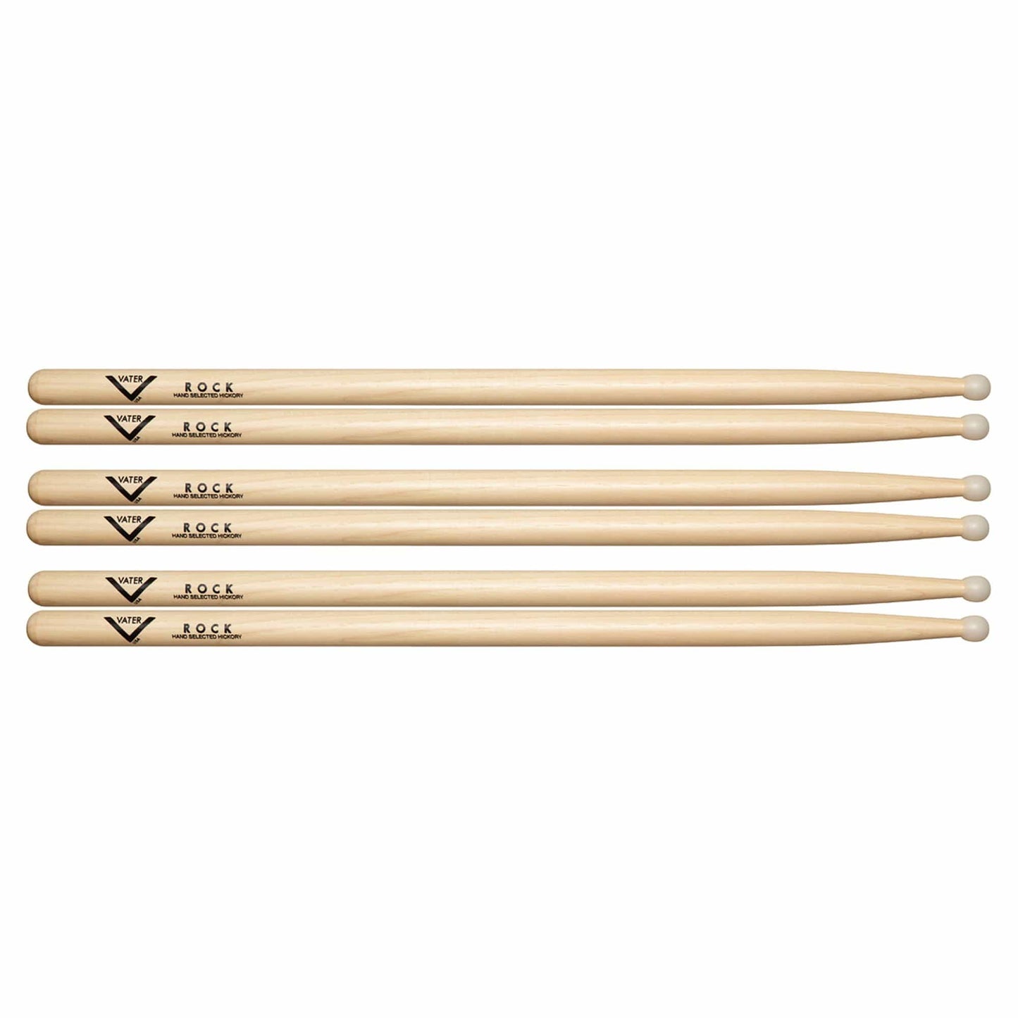 Vater Hickory Rock Nylon Tip Drum Sticks (3 Pair Bundle) Drums and Percussion / Parts and Accessories / Drum Sticks and Mallets