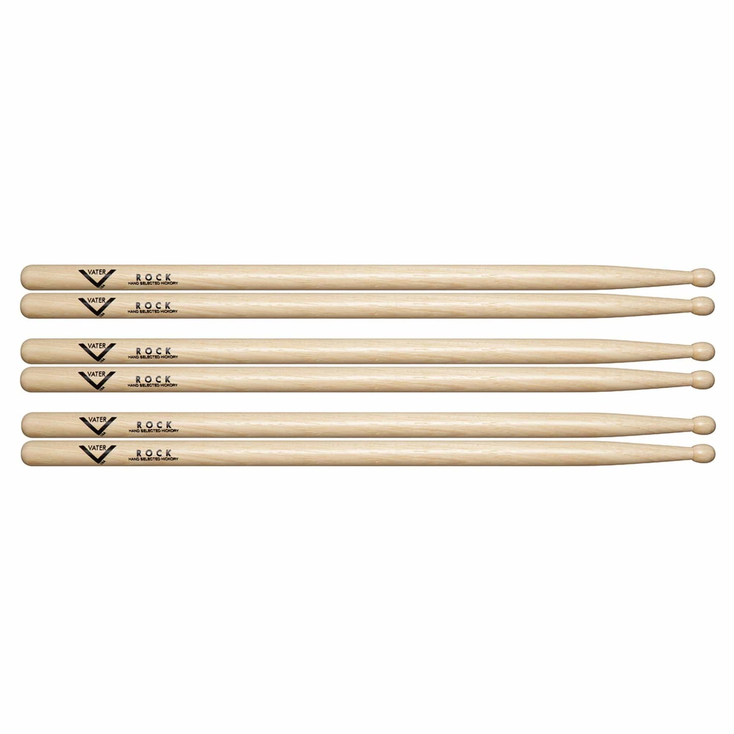Vater Hickory Rock Wood Tip Drum Sticks (3 Pair Bundle) Drums and Percussion / Parts and Accessories / Drum Sticks and Mallets