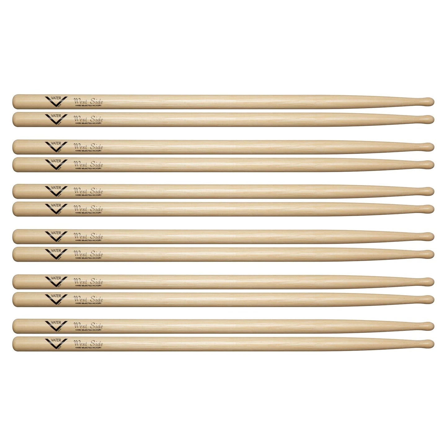 Vater Hickory West Side Wood Tip Drum Sticks (6 Pair Bundle) Drums and Percussion