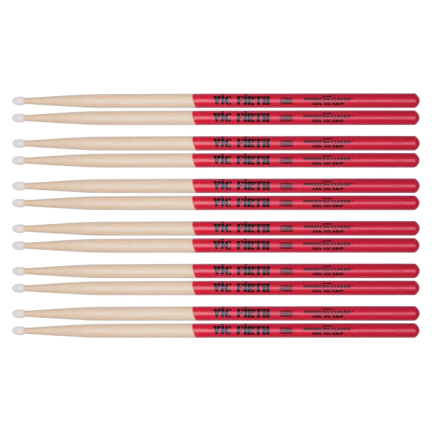 Vic Firth American Classic 5A Vic Grip Nylon Tip Drum Sticks (6 Pair Bundle) Drums and Percussion / Parts and Accessories / Drum Sticks and Mallets