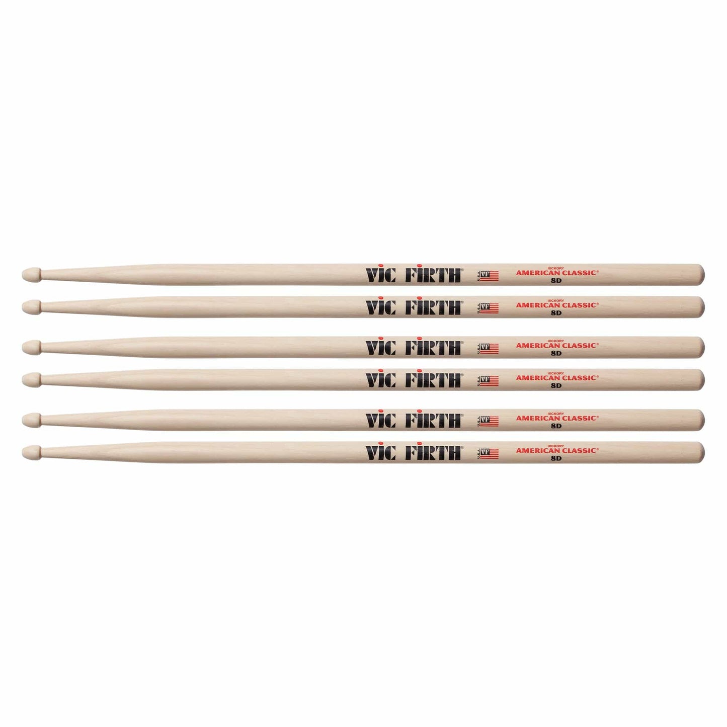 Vic Firth American Classic 8D Wood Tip Drum Sticks (3 Pair Bundle) Drums and Percussion / Parts and Accessories / Drum Sticks and Mallets