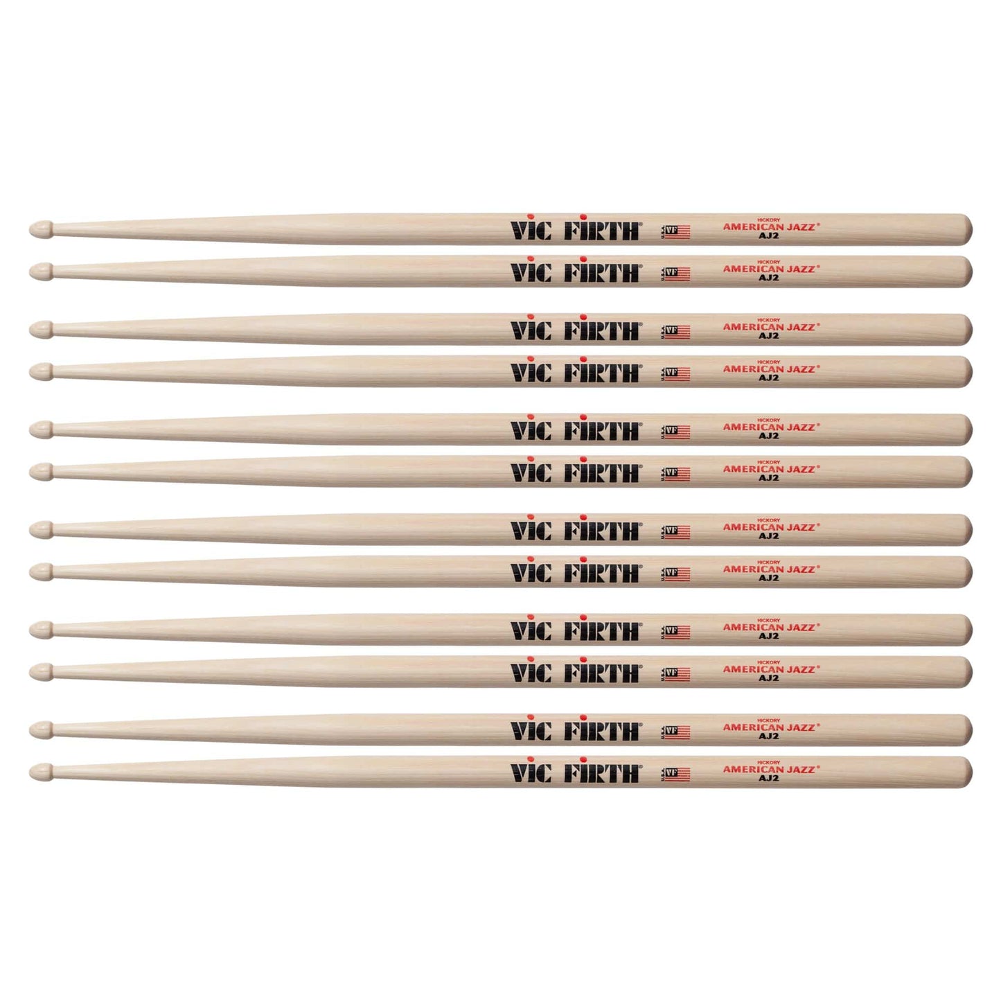 Vic Firth American Jazz AJ2 Wood Tip Drum Sticks (6 Pair Bundle) Drums and Percussion / Parts and Accessories / Drum Sticks and Mallets