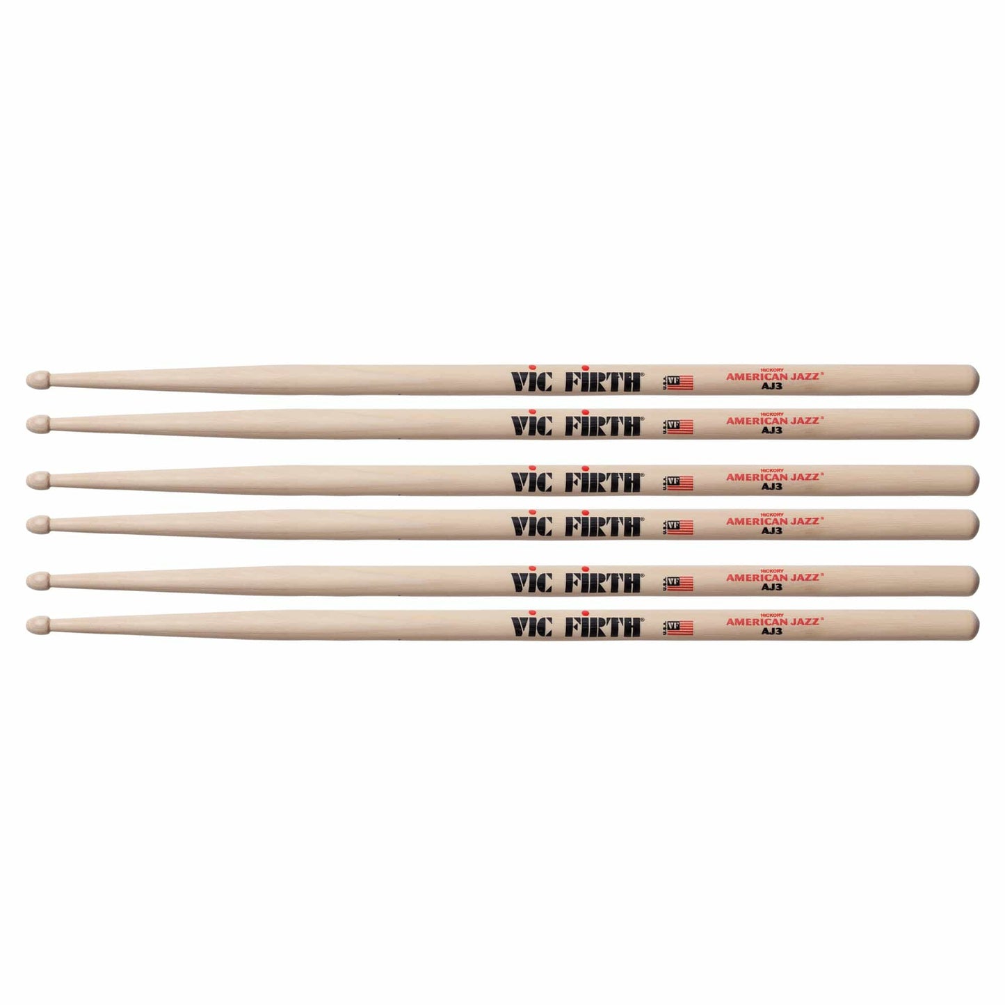 Vic Firth American Jazz AJ3 Wood Tip Drum Sticks (3 Pair Bundle) Drums and Percussion / Parts and Accessories / Drum Sticks and Mallets