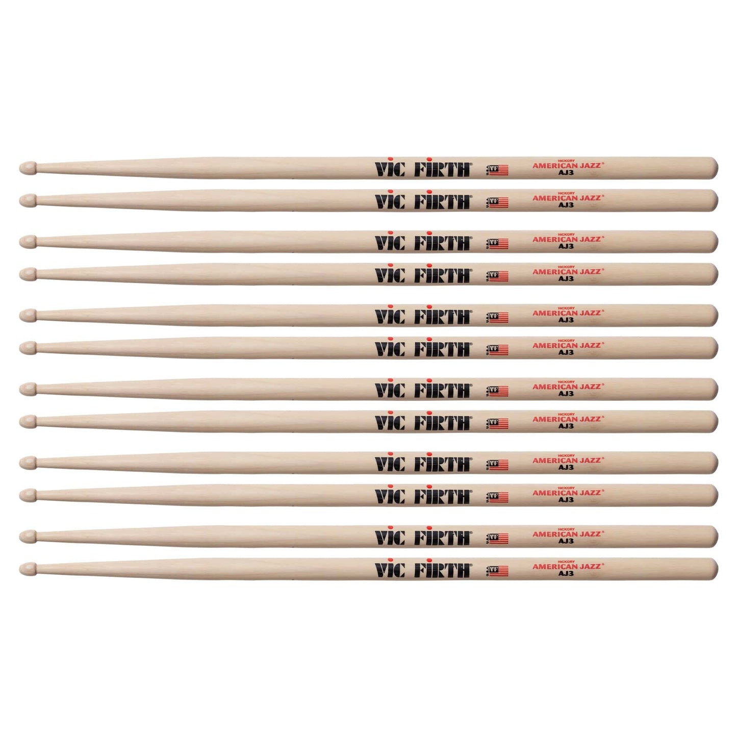 Vic Firth American Jazz AJ3 Wood Tip Drum Sticks (6 Pair Bundle) Drums and Percussion / Parts and Accessories / Drum Sticks and Mallets