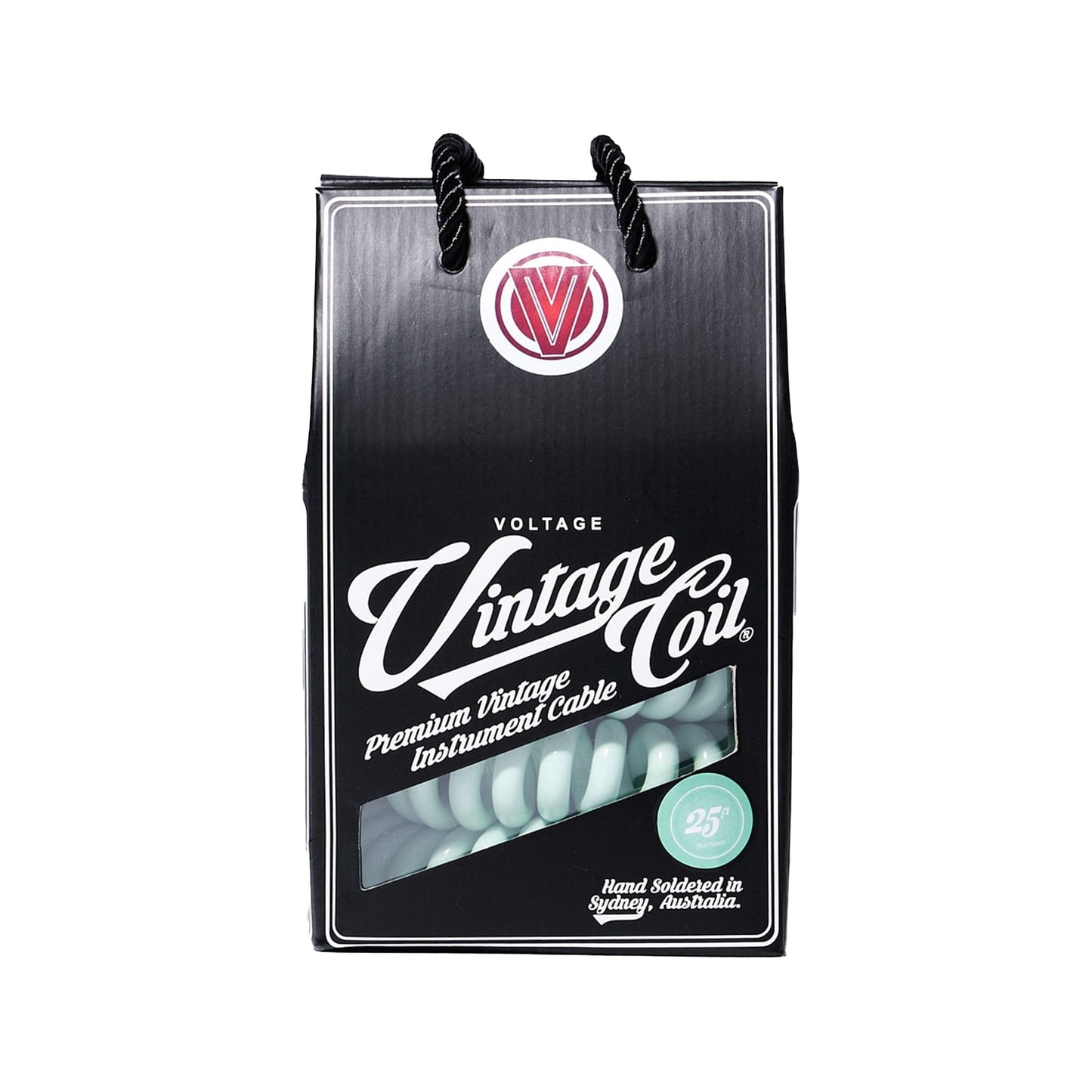 Voltage Cable Co. Vintage Coil Instrument Cable 25' Straight - Right Angle Surf Green Accessories / Cables