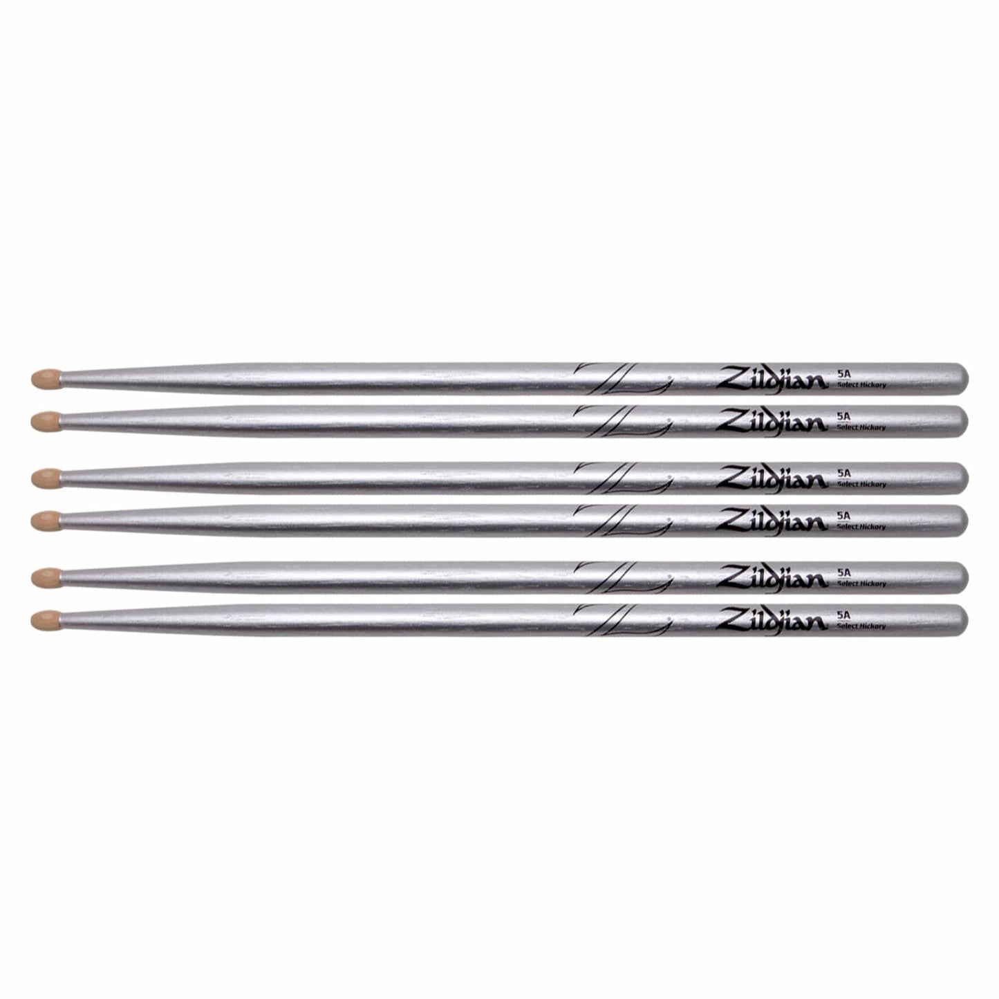 Zildjian 5A Chroma Silver Wood Tip Drum Sticks (3 Pair Bundle) Drums and Percussion / Parts and Accessories / Drum Sticks and Mallets
