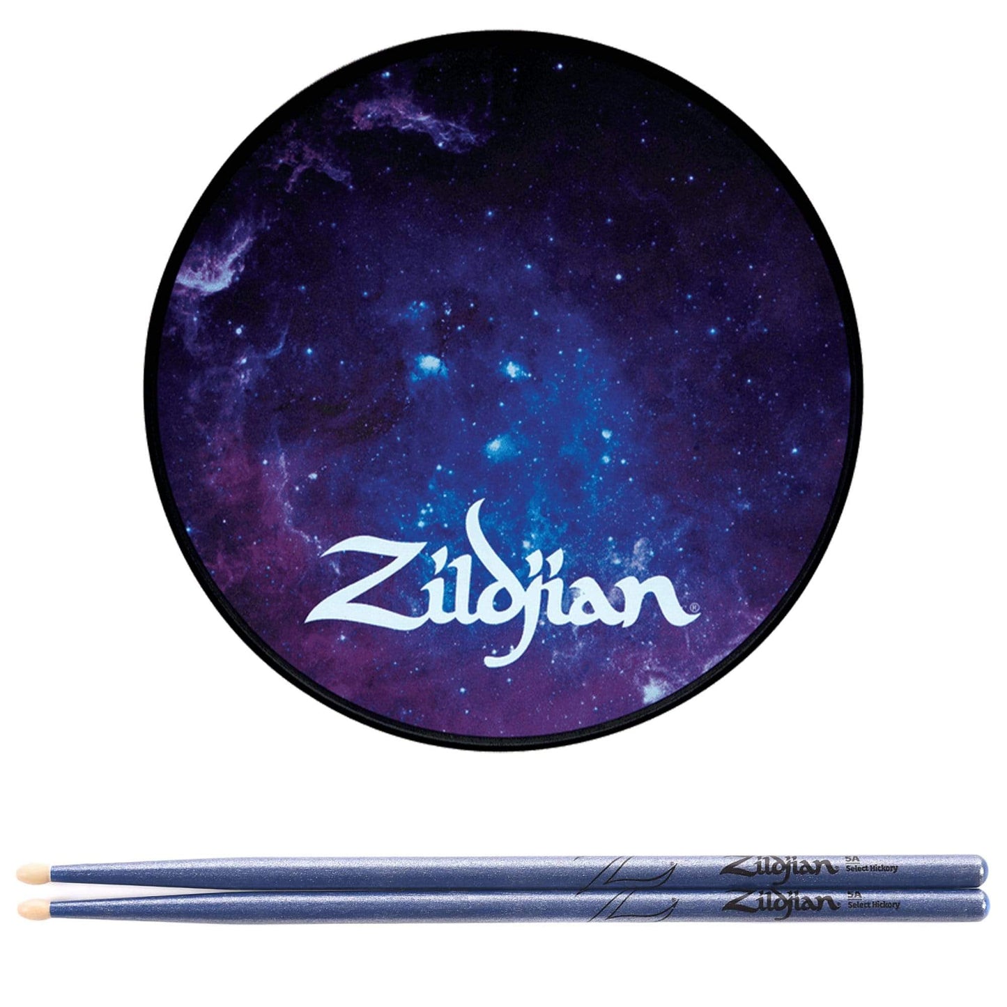 Zildjian 12" Galaxy Practice Pad and 5A Blue Chroma Drum Sticks Bundle Drums and Percussion / Practice Pads