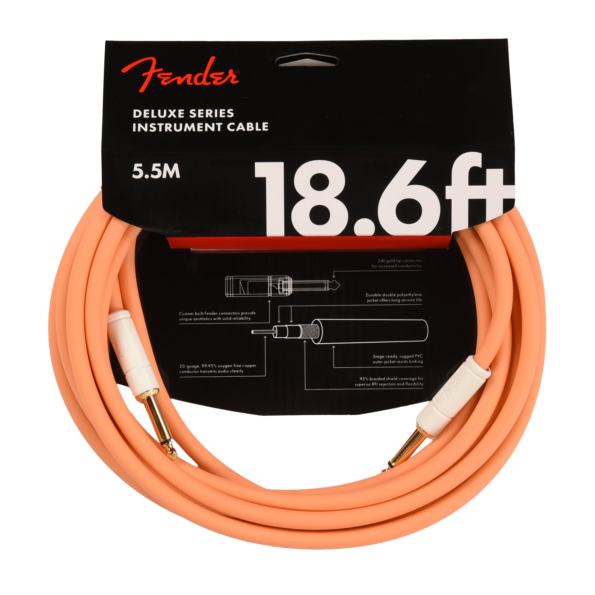 Fender Deluxe Instrument Cable Pacific Peach 18.6' Straight-Straight