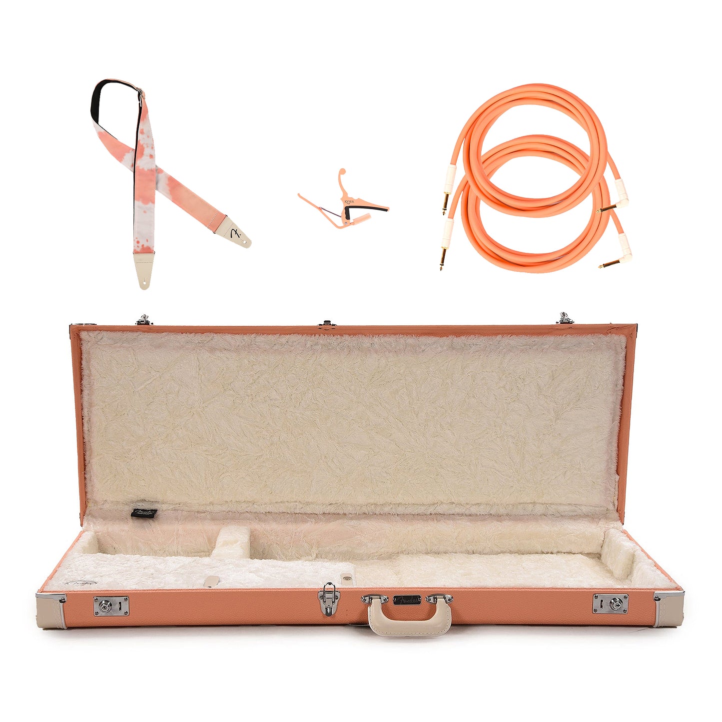 Fender Pacific Peach Case & Accessory Bundle for Jazzmaster/Jaguar