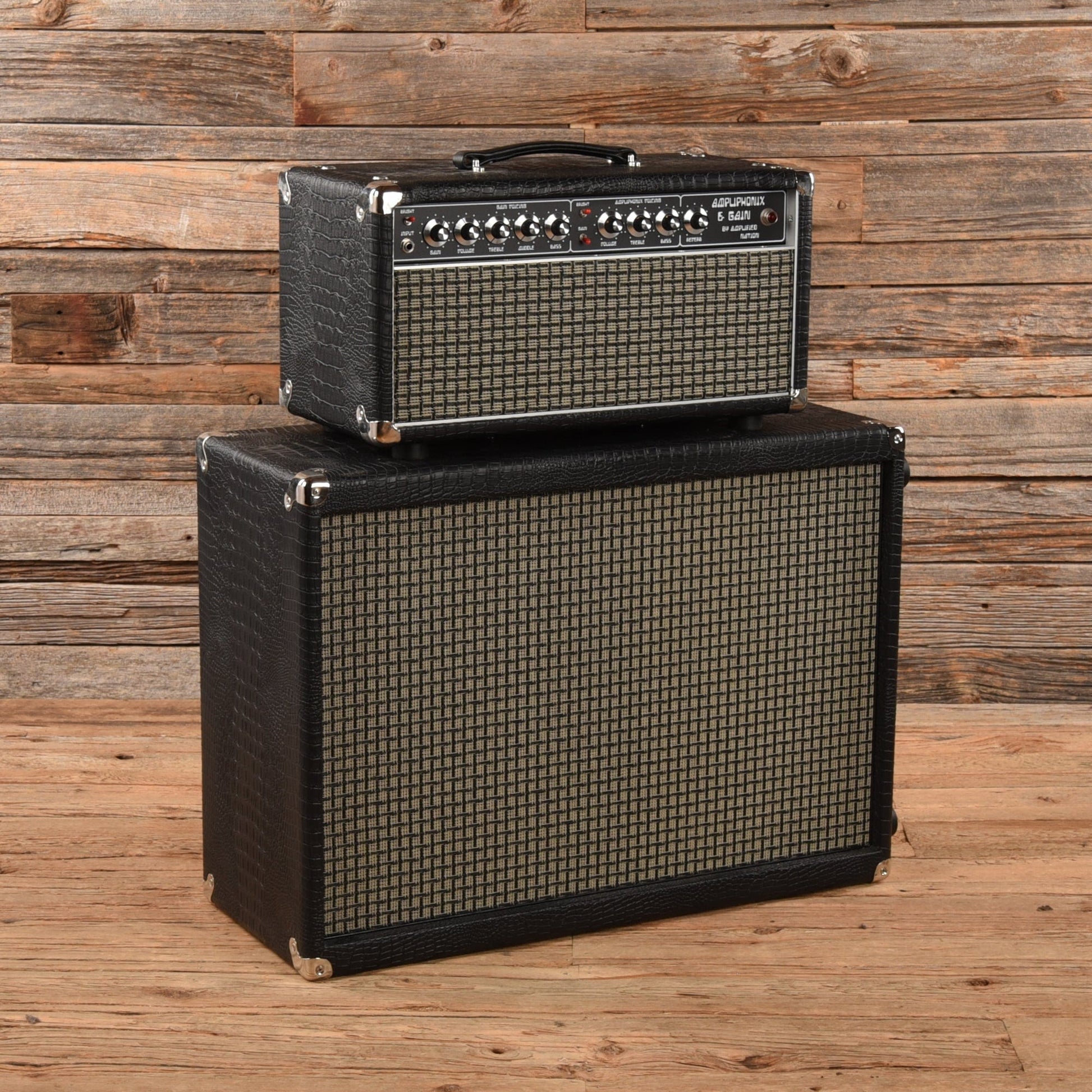 Amplified Nation Ampliphonix & Gain Head w/Matching 2x12 Cabinet Black Croc Amps / Guitar Cabinets