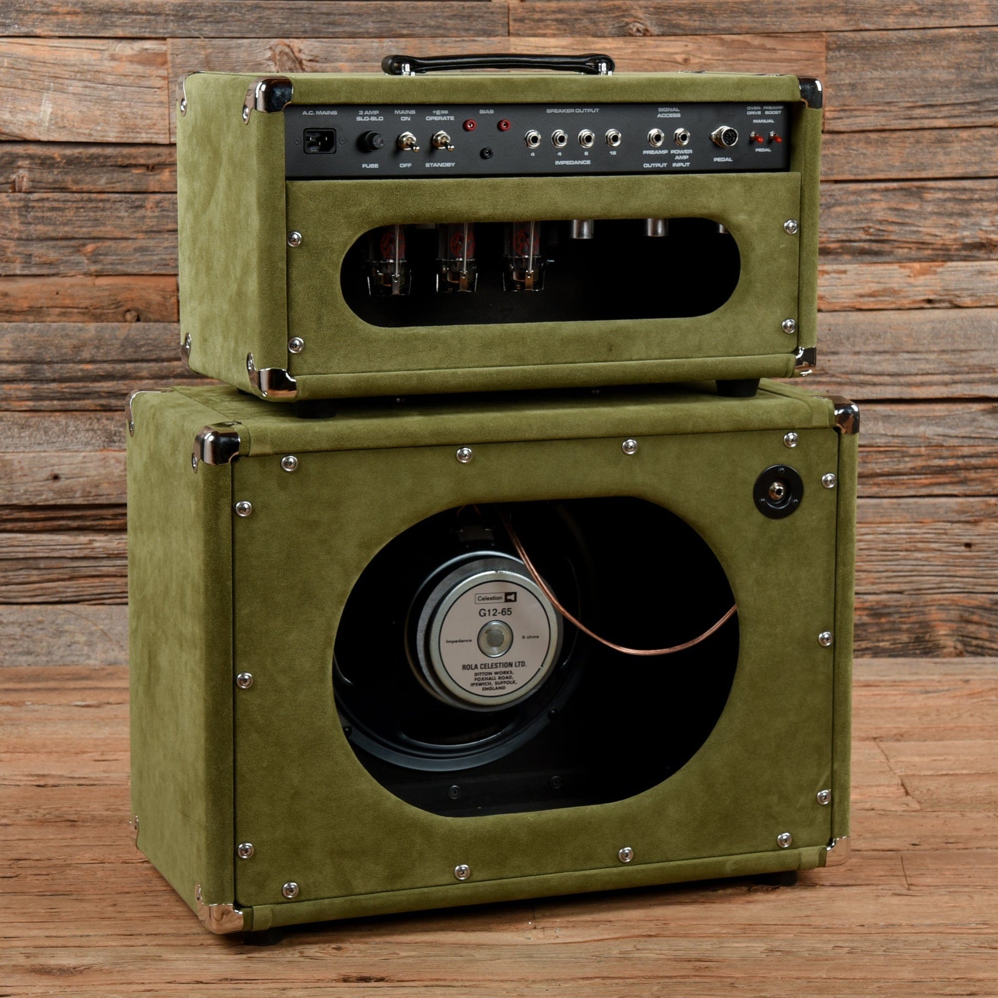 Amplified Nation Bombshell Overdrive 100-Watt Head w/ Matching Open Back 1x12" Green Suede Amps / Guitar Cabinets