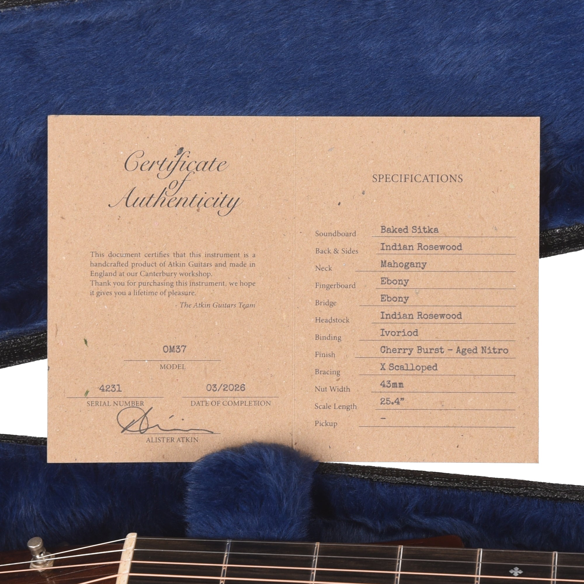Atkin OM37 Baked Sitka/Rosewood Aged Natural Acoustic Guitars