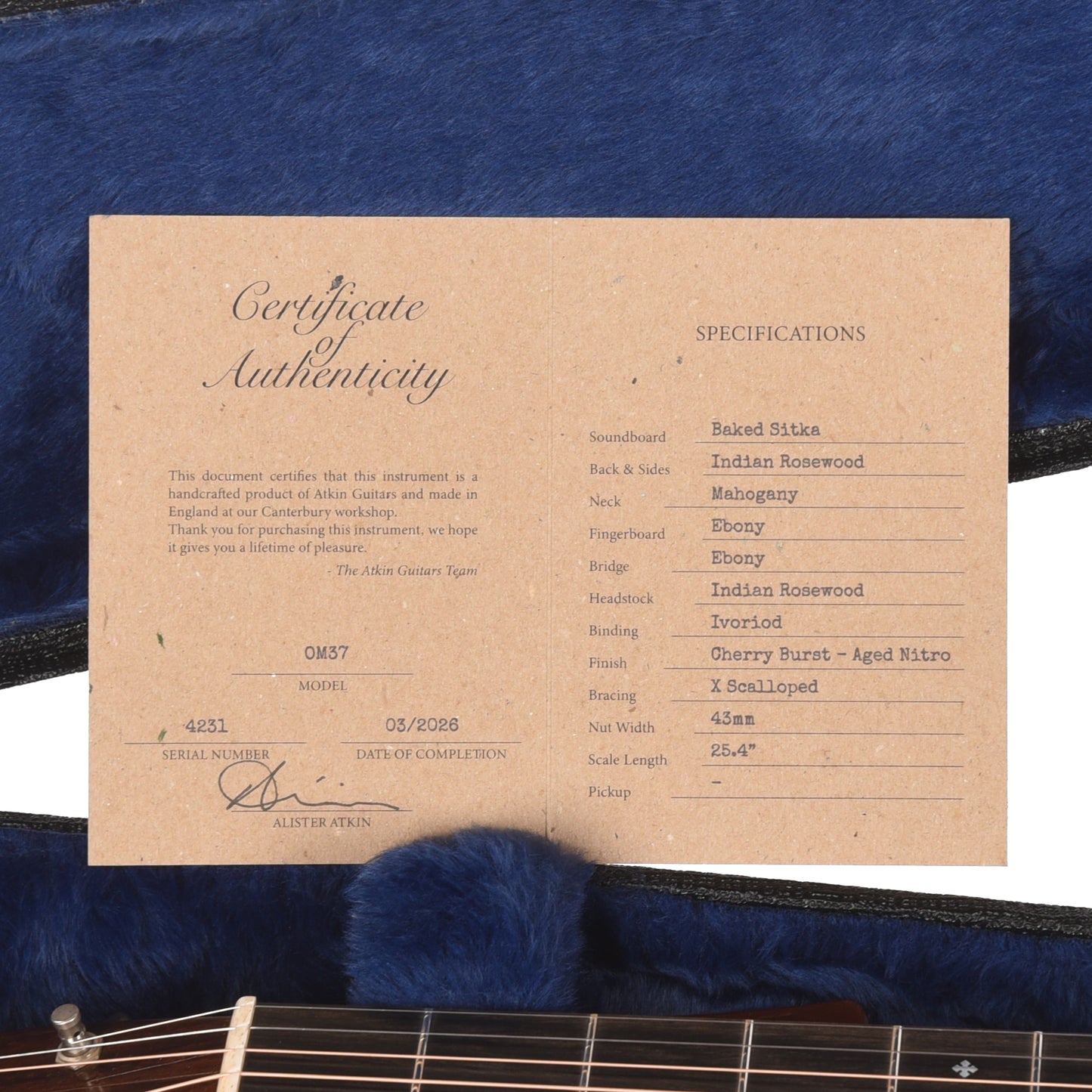 Atkin OM37 Baked Sitka/Rosewood Aged Natural Acoustic Guitars