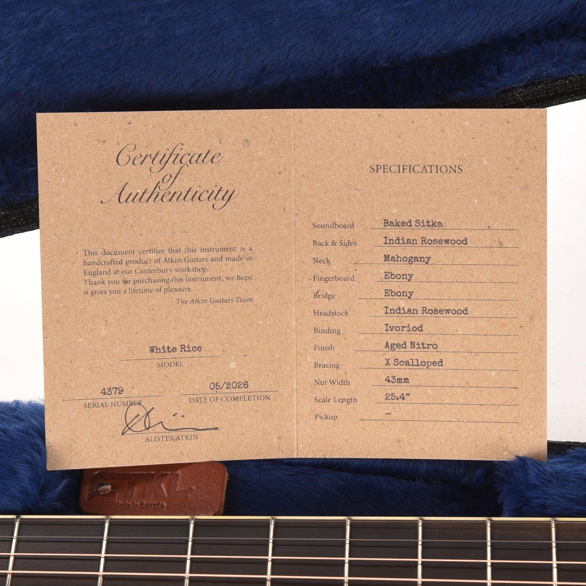Atkin The White Rice Baked Sitka Spruce/East Indian Rosewood Aged Natural Acoustic Guitars