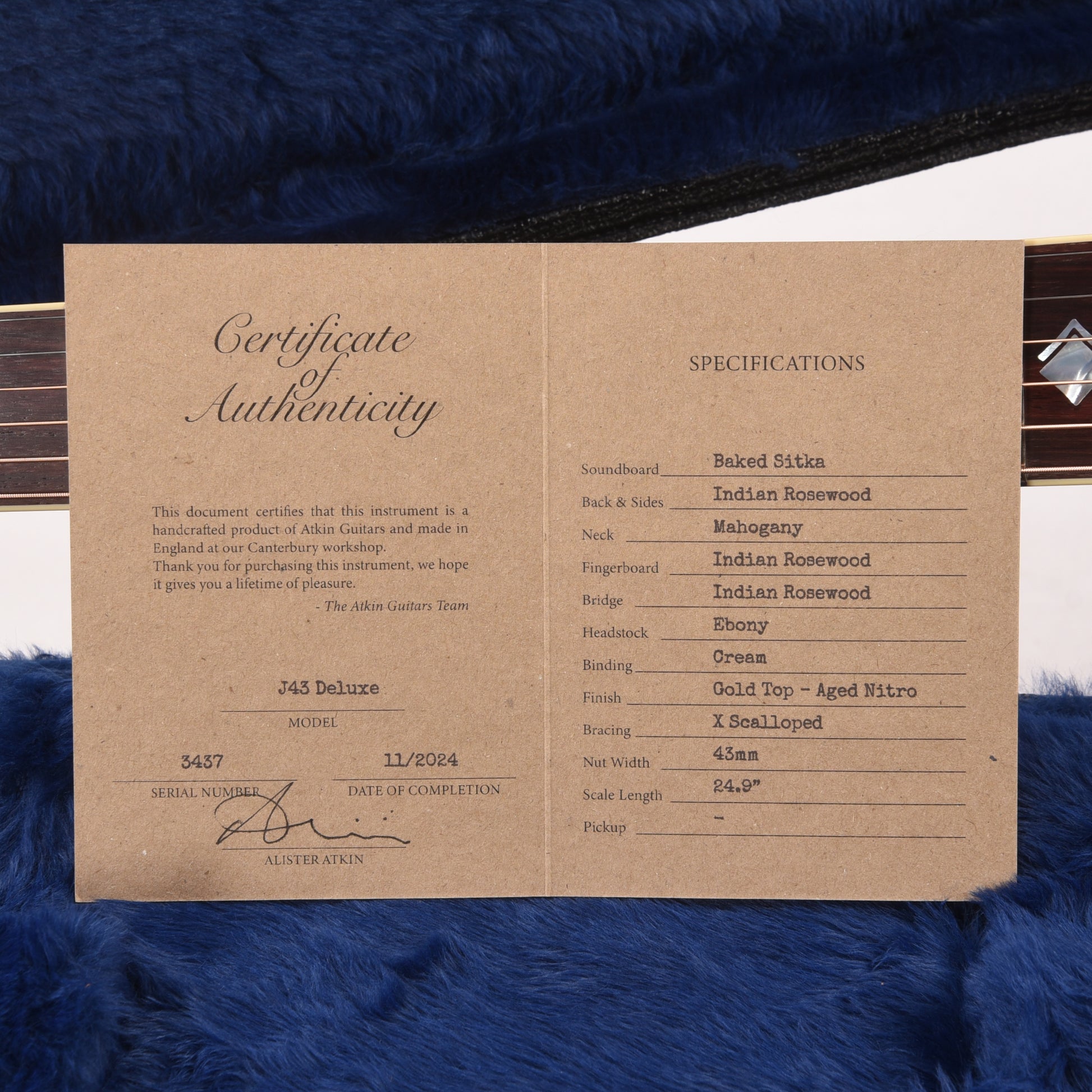 Atkin Custom The Forty Three Deluxe Baked Sitka/Mahogany Gold Top w/Engraved Pickguard Acoustic Guitars / Dreadnought
