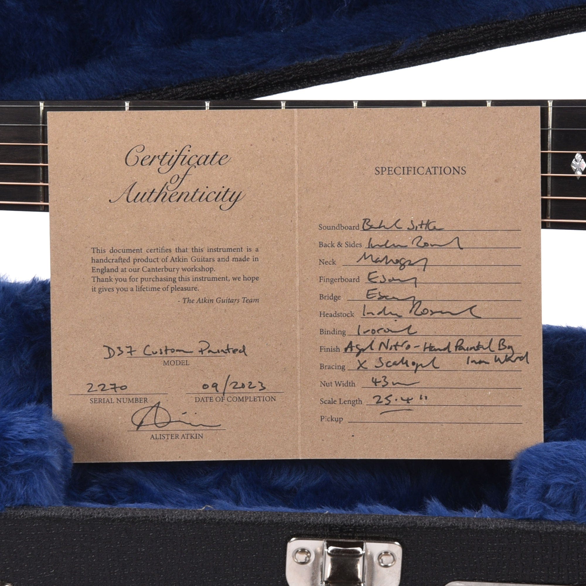 Atkin D37 Baked Sitka/Rosewood Aged Blue Hand Painted by Ian Ward Acoustic Guitars / Dreadnought