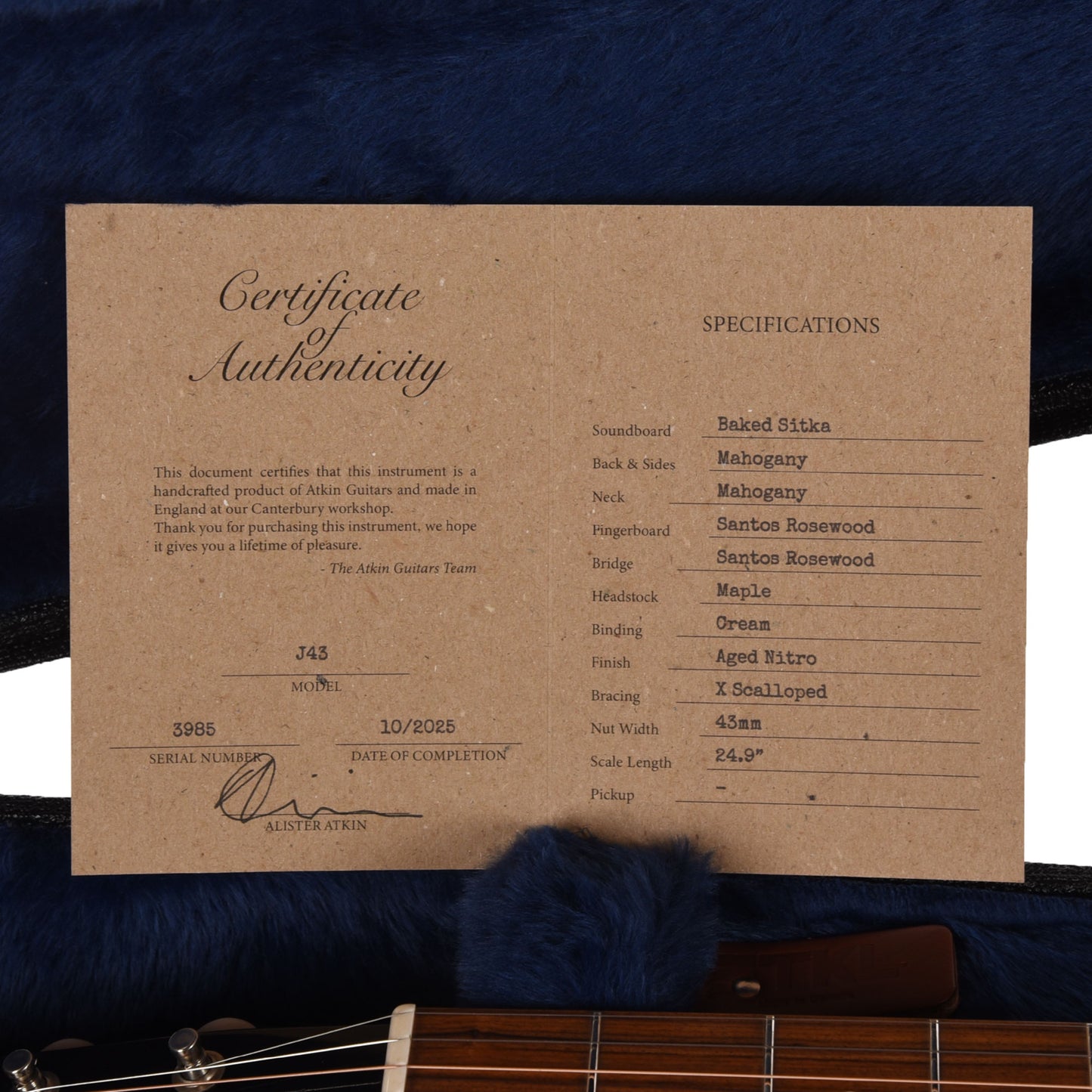 Atkin The Forty Three Baked Sitka/Mahogany Aged Natural Acoustic Guitars / Dreadnought