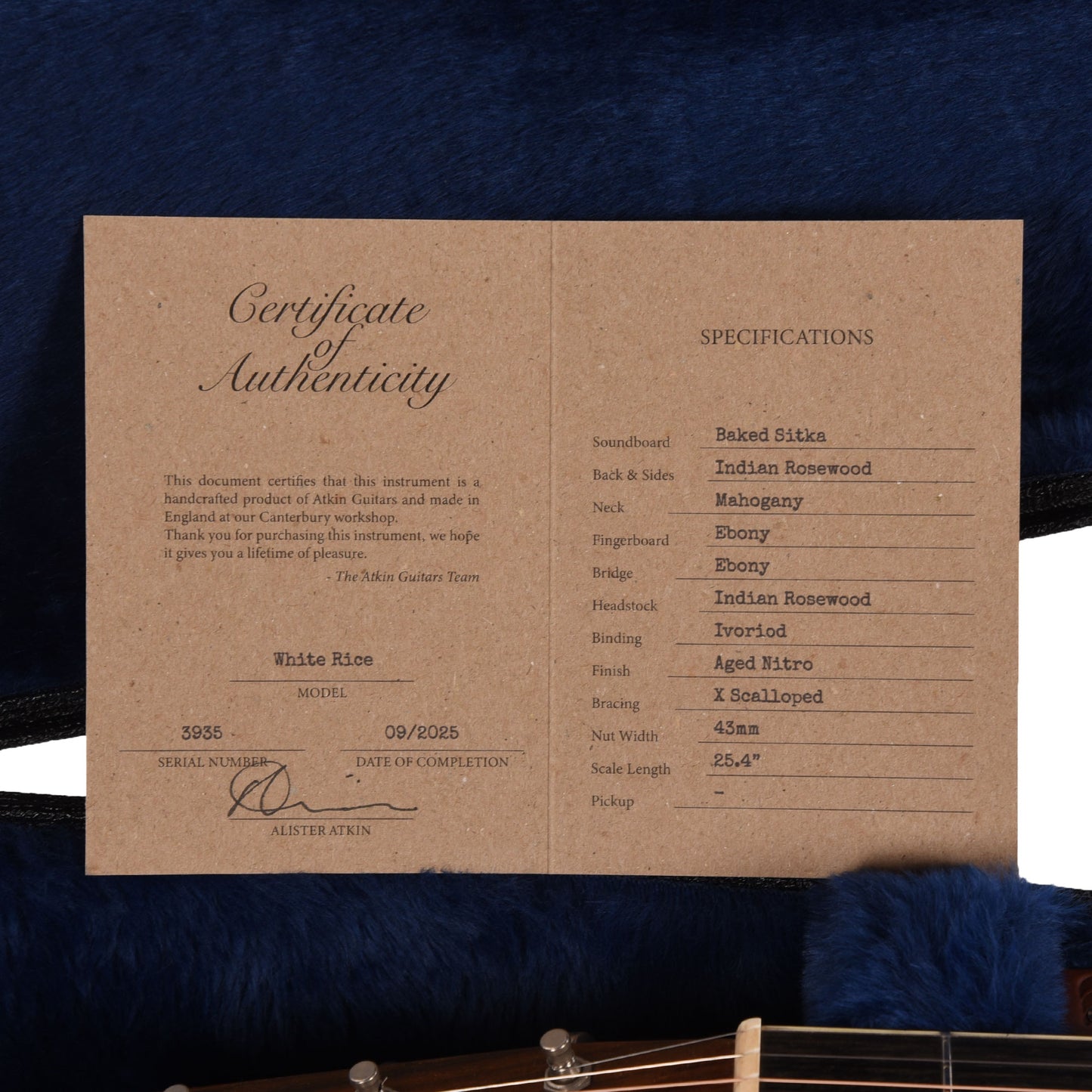 Atkin The White Rice Baked Sitka/Rosewood Aged Natural Acoustic Guitars / Dreadnought