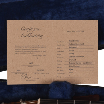 Atkin OM37 Baked Sitka/Rosewood Aged Cherry Burst Acoustic Guitars / OM and Auditorium