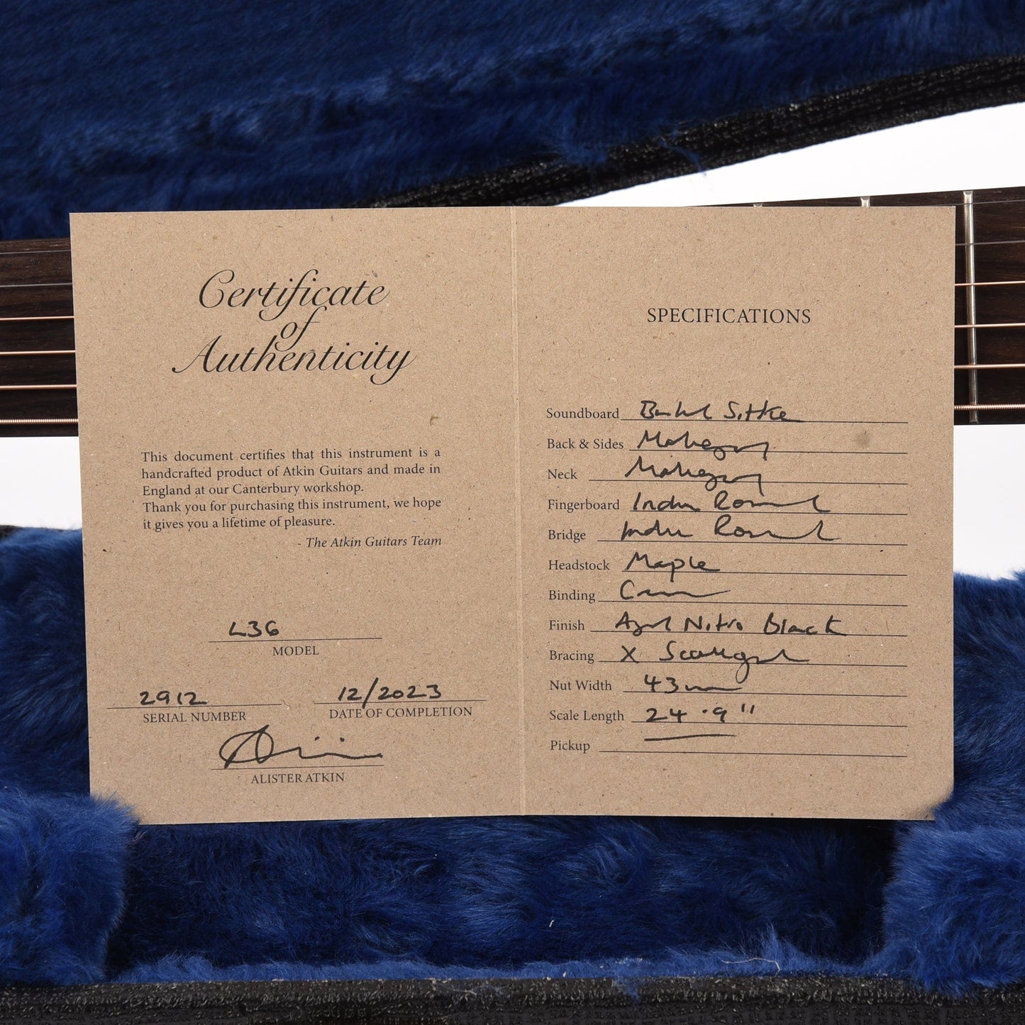 Atkin The Thirty Six Custom Sitka/Mahogany Aged Black Acoustic Guitars / Parlor